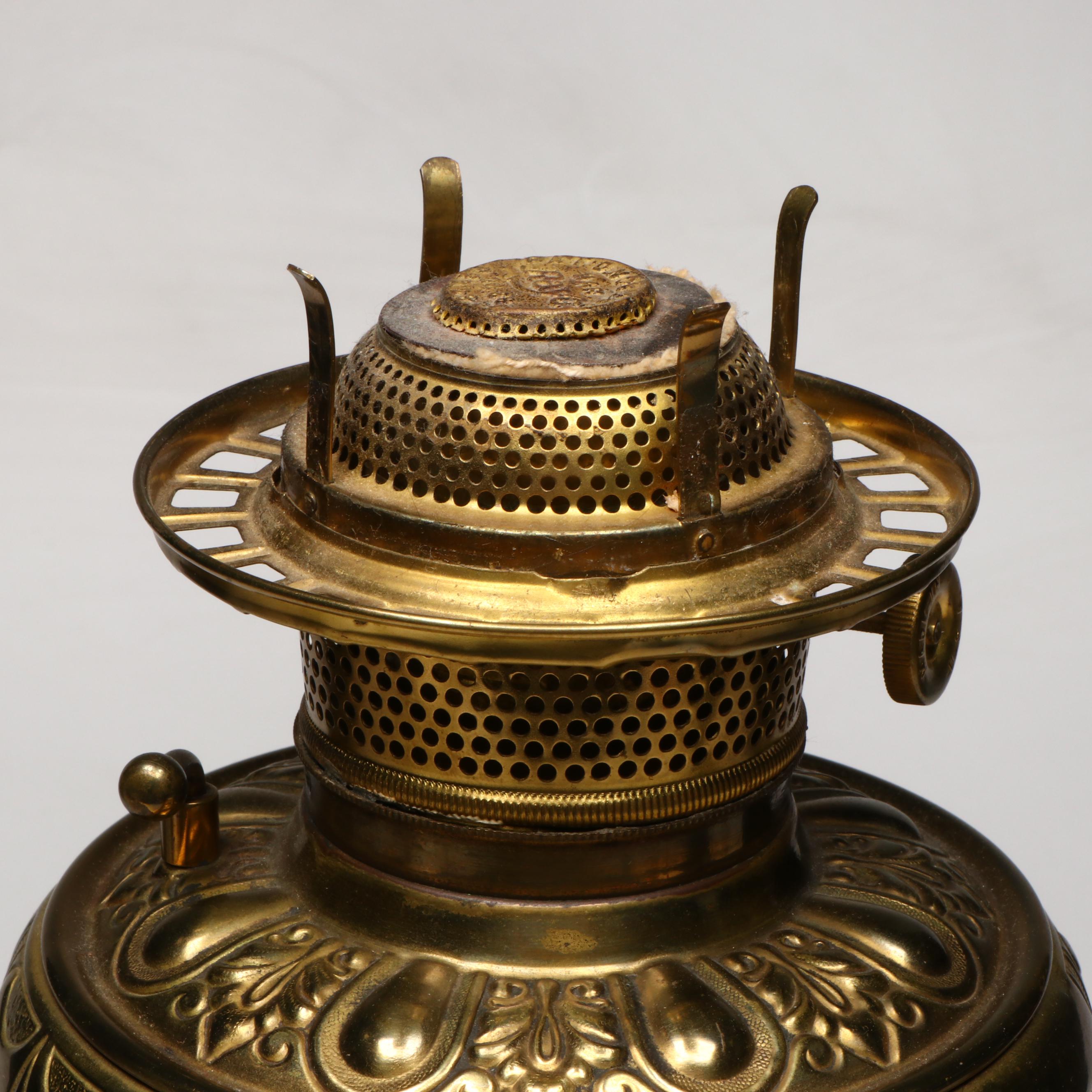 Rayo "The Victor" Brass Oil Banquet Lamp & Hand-Painted Globe, 19th C