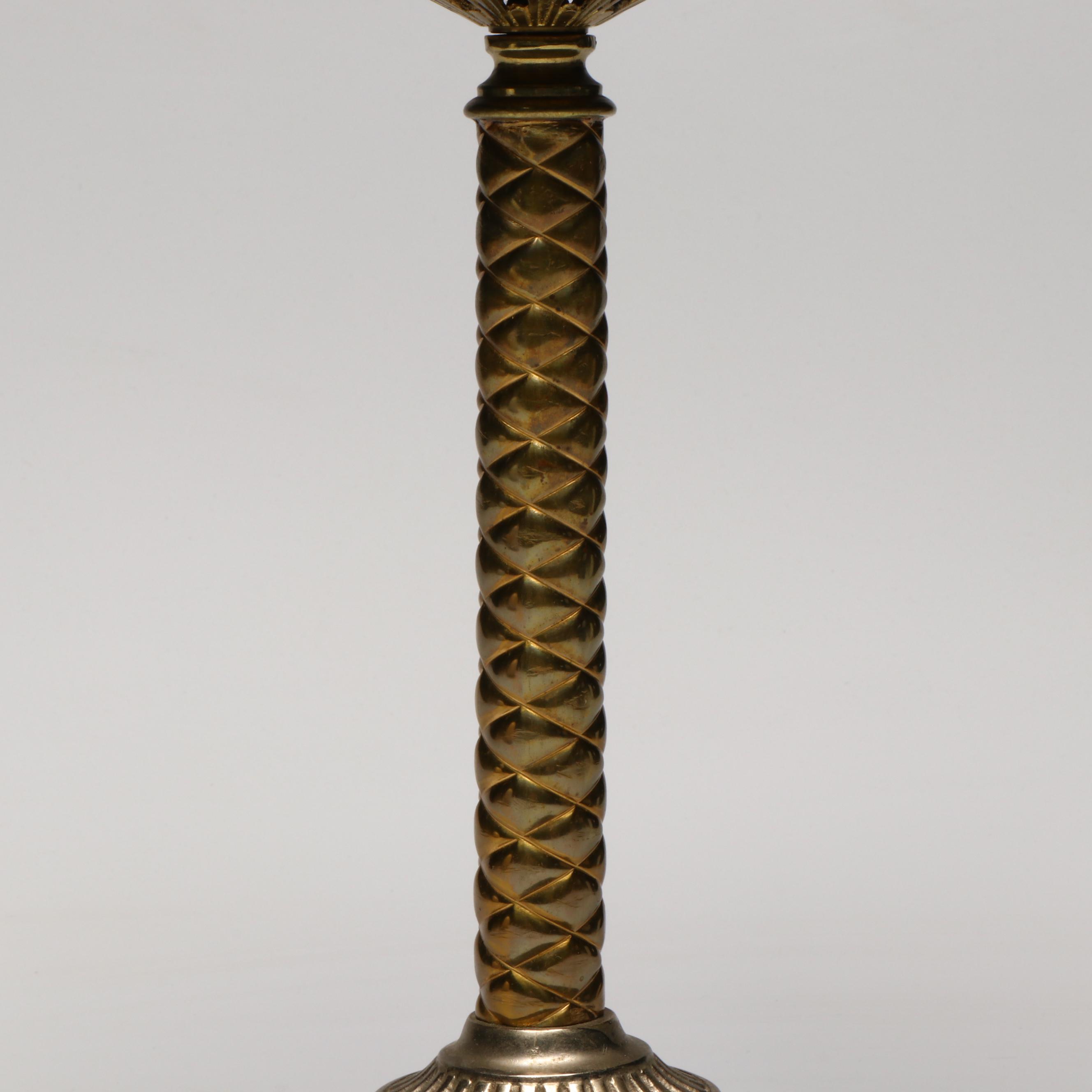 Rayo "The Victor" Brass Oil Banquet Lamp & Hand-Painted Globe, 19th C