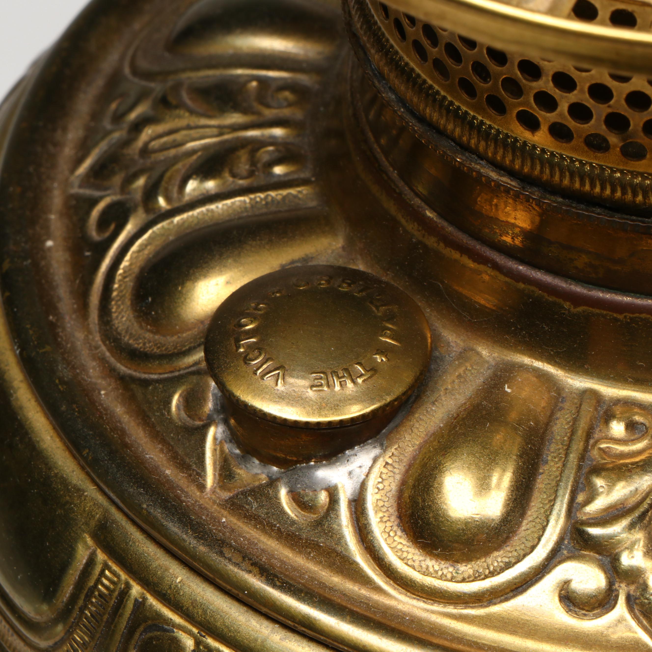 Rayo "The Victor" Brass Oil Banquet Lamp & Hand-Painted Globe, 19th C