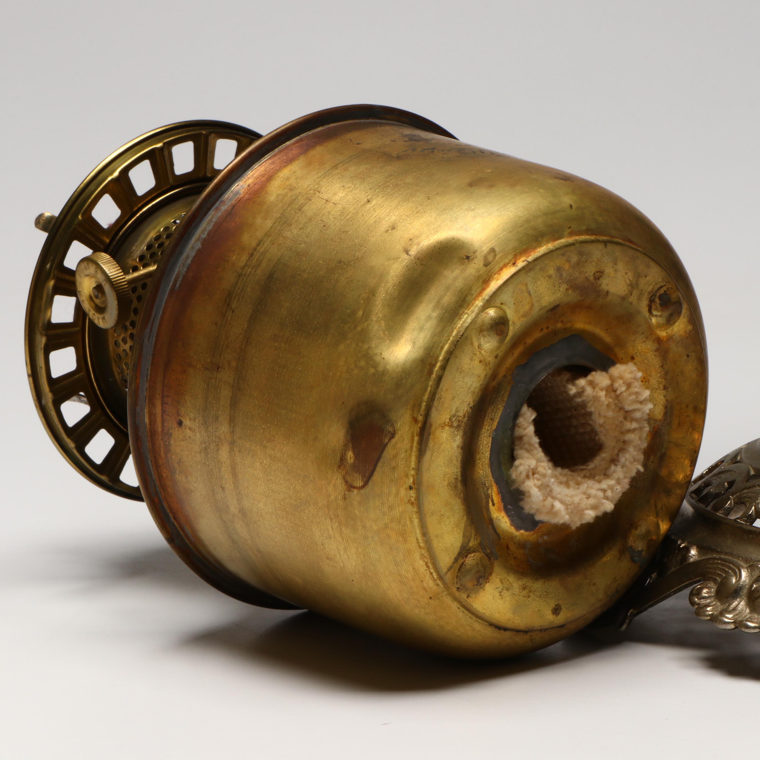 Rayo "The Victor" Brass Oil Banquet Lamp & Hand-Painted Globe, 19th C