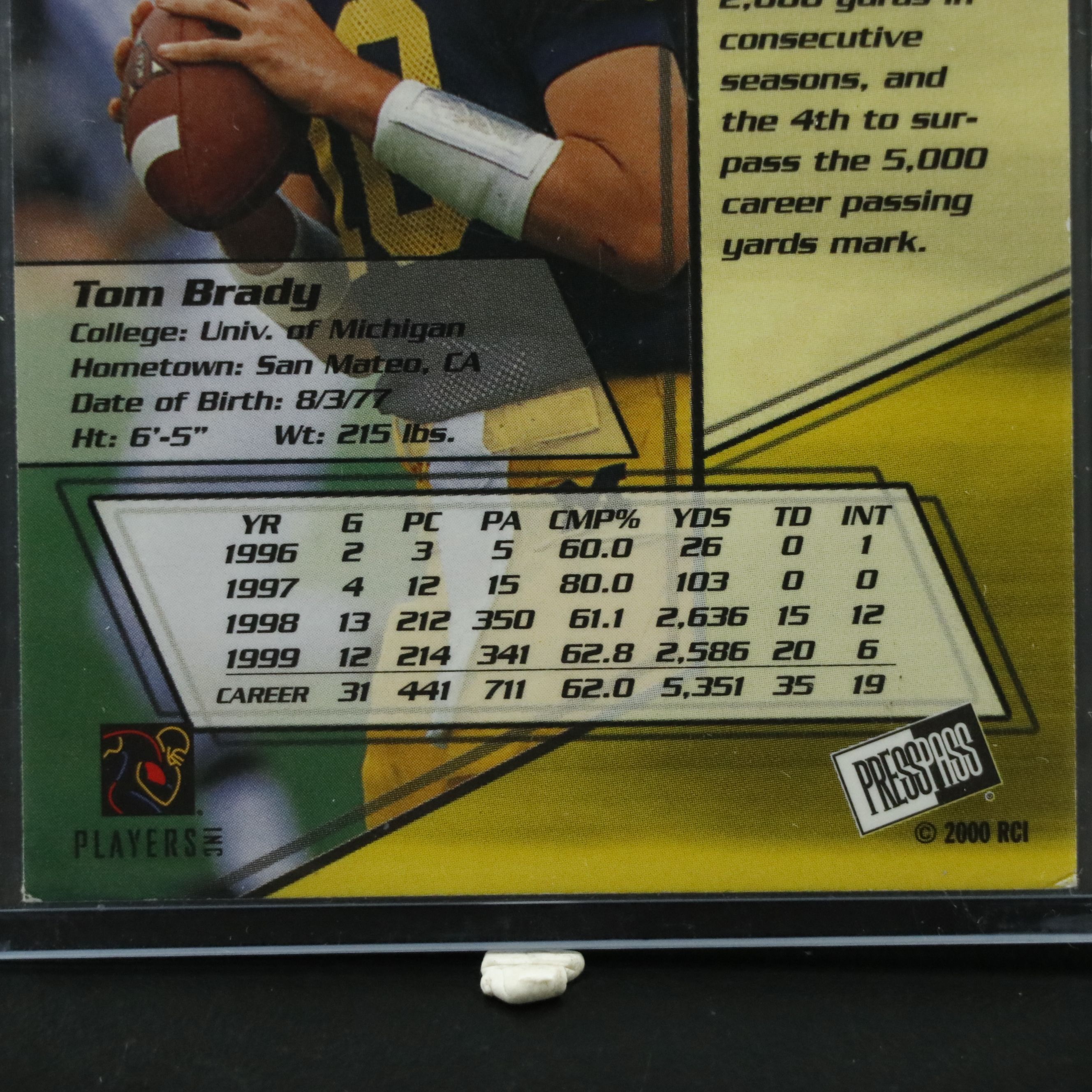 2000 Press Pass Tom Brady Rookie Football Card