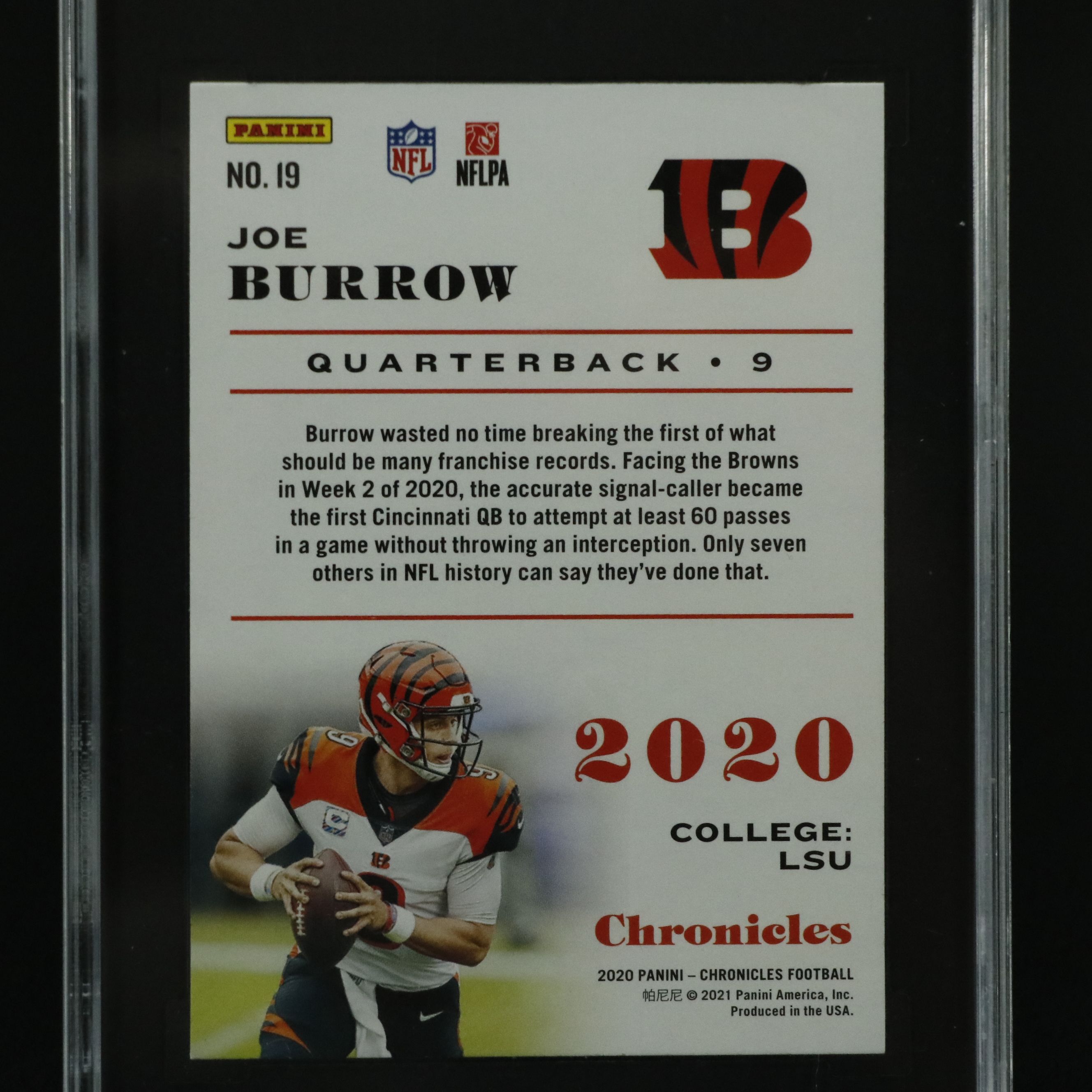 2020 Panini Chronicles Joe Burrow Pink Rookie Football Card Graded SGC 10