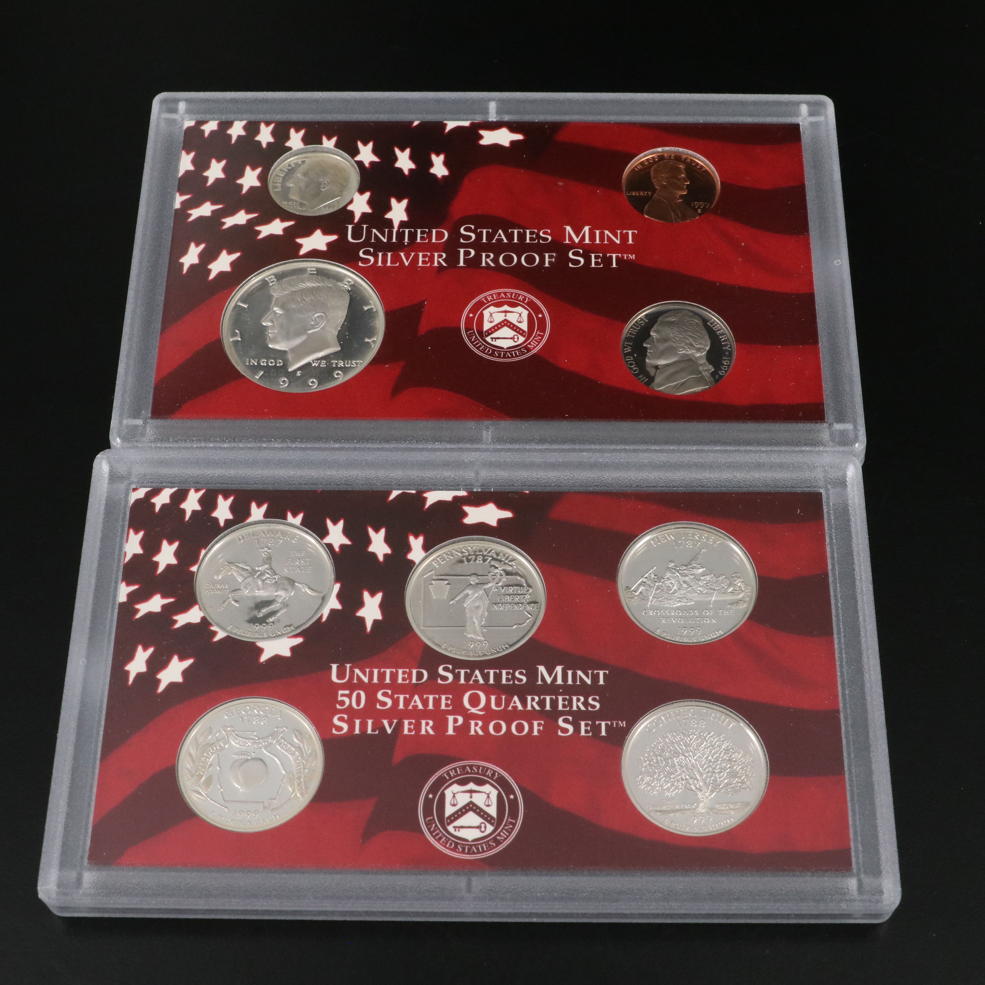 Three United States Modern Silver Proof Sets: 1999, 2000, 2001