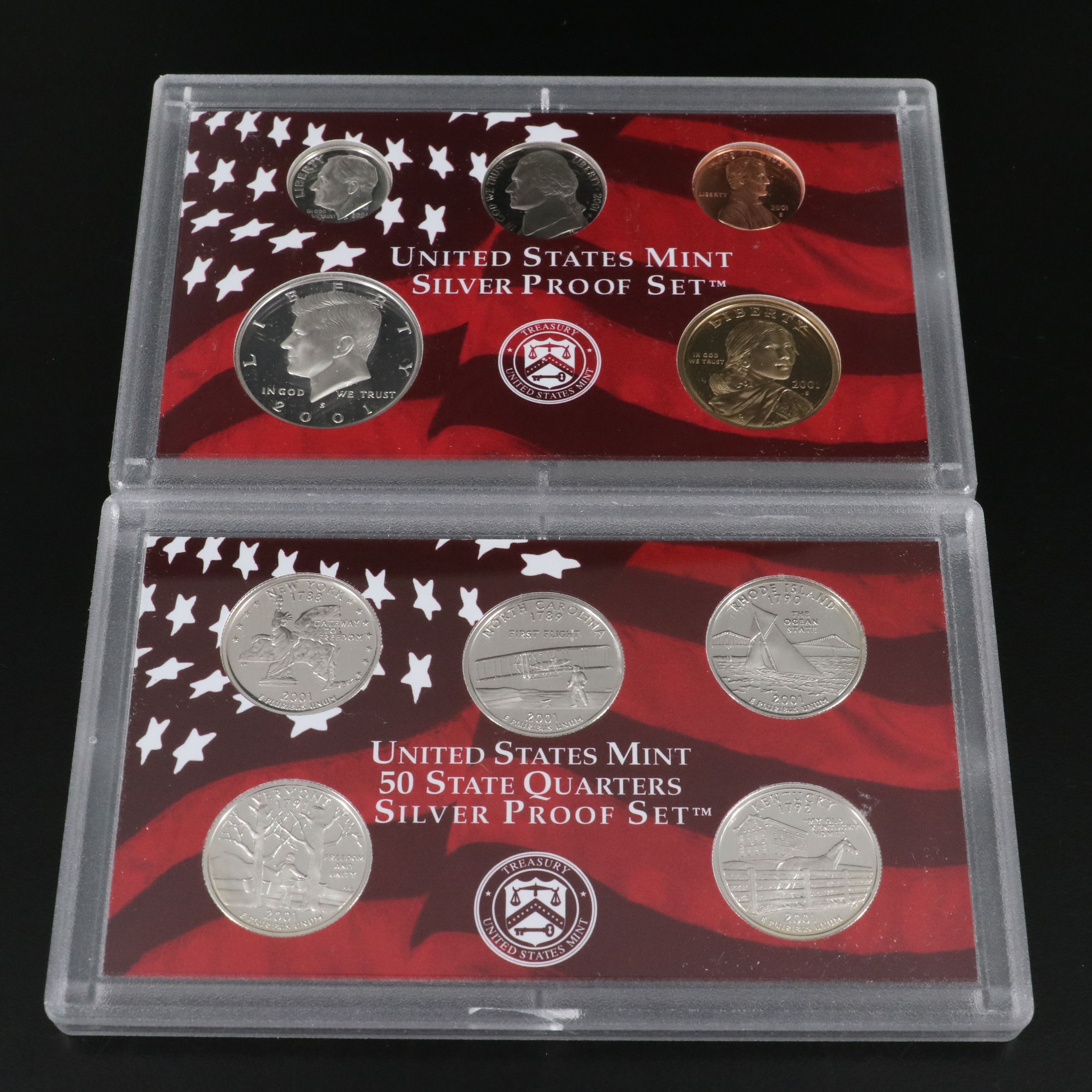 Three United States Modern Silver Proof Sets: 1999, 2000, 2001