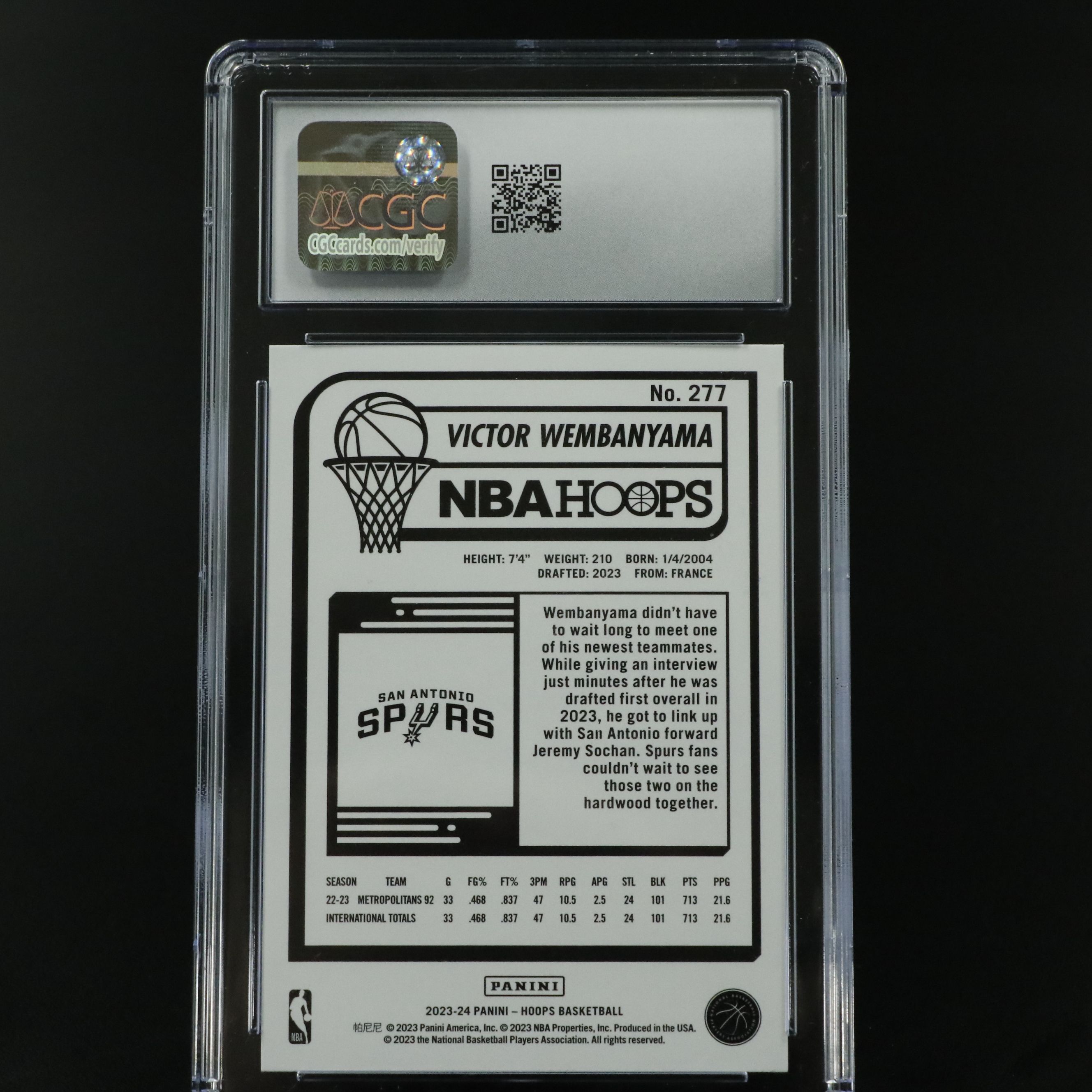2023 Panini Hoops Victor Wembanyama Rookie Basketball Card Graded CGC 10