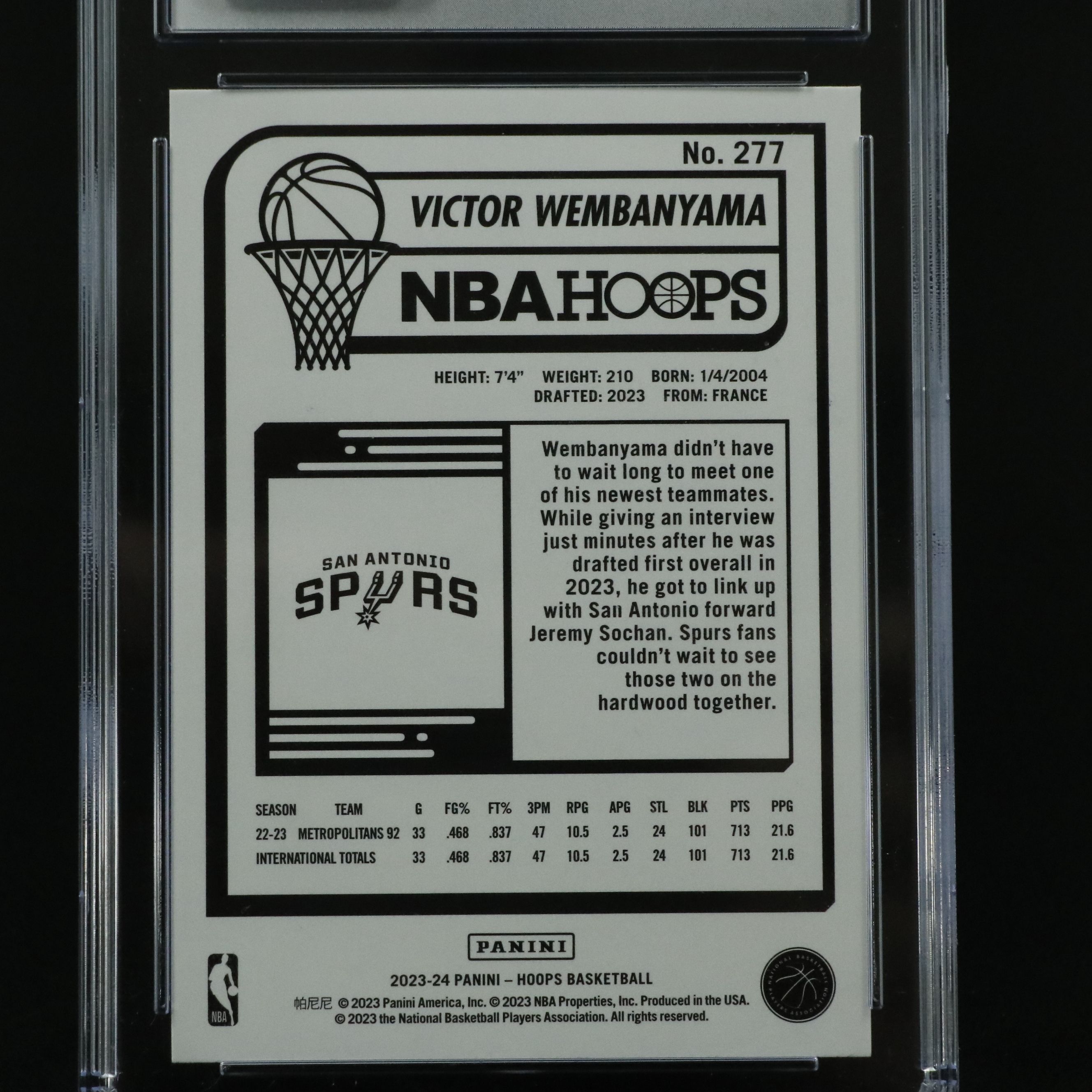 2023 Panini Hoops Victor Wembanyama Rookie Basketball Card Graded CGC 10
