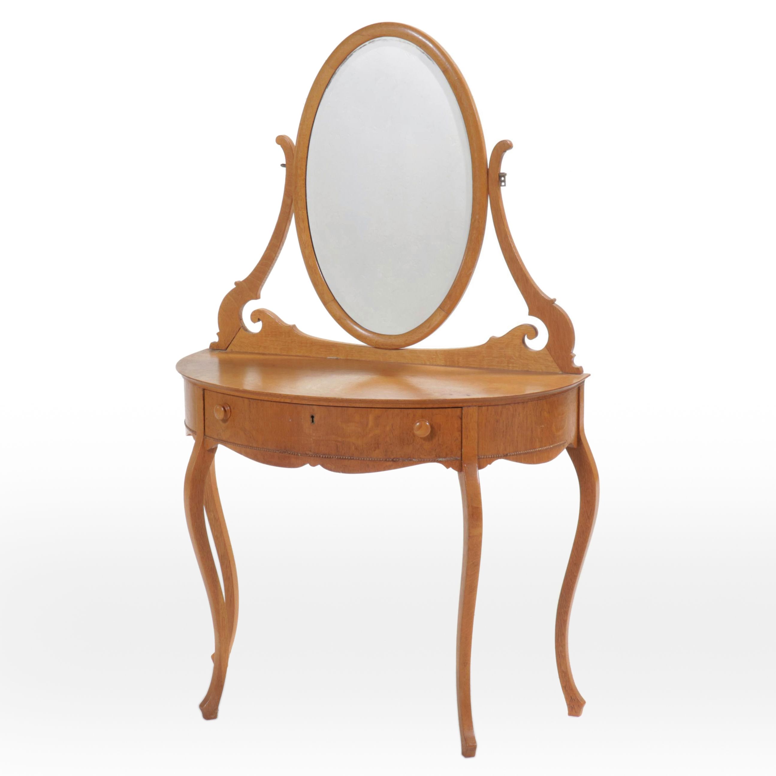 Victorian Oak Vanity Table with Mirror, 19th Century