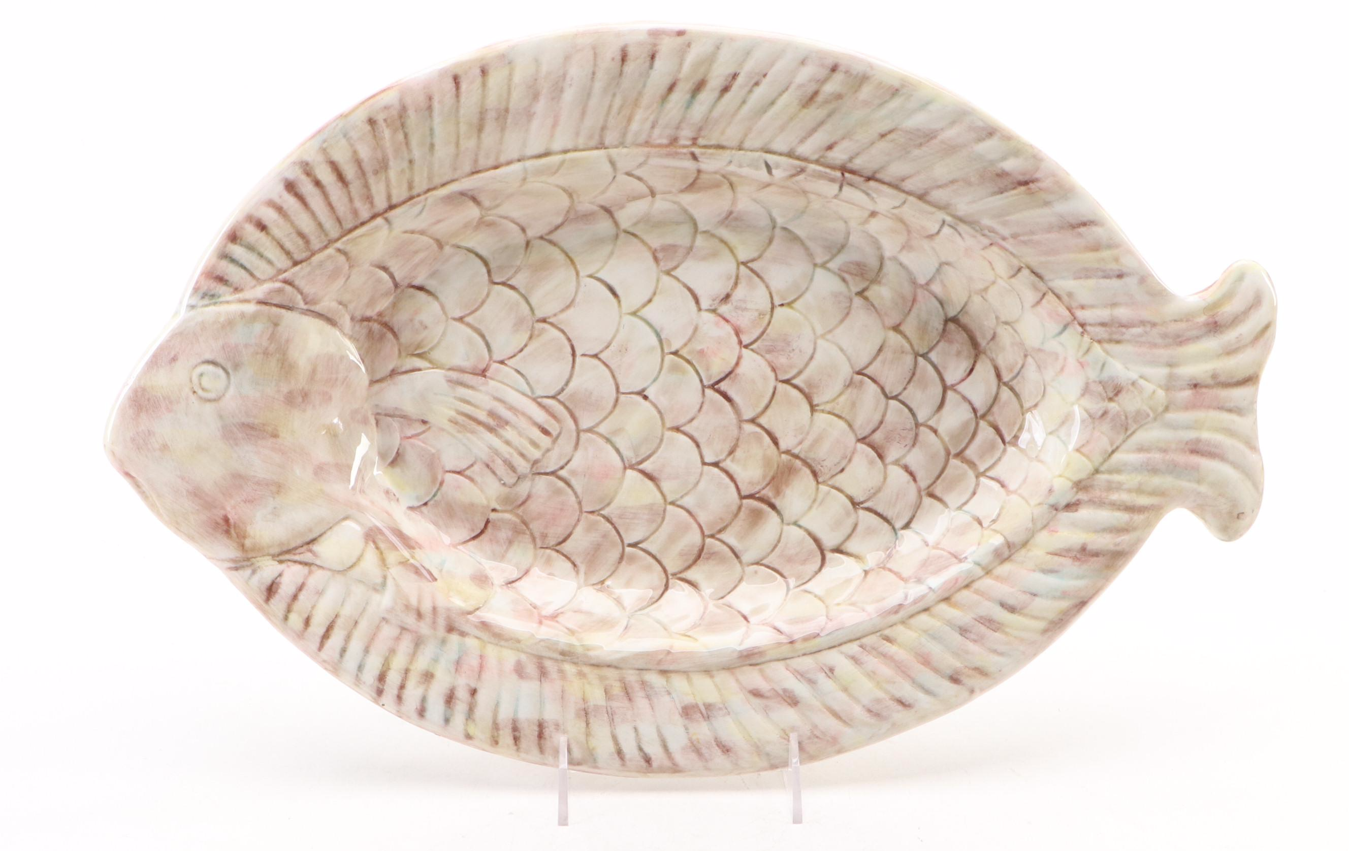 Italian Ceramic Fish Platter with Artisan Wheel Thrown Stoneware Plate