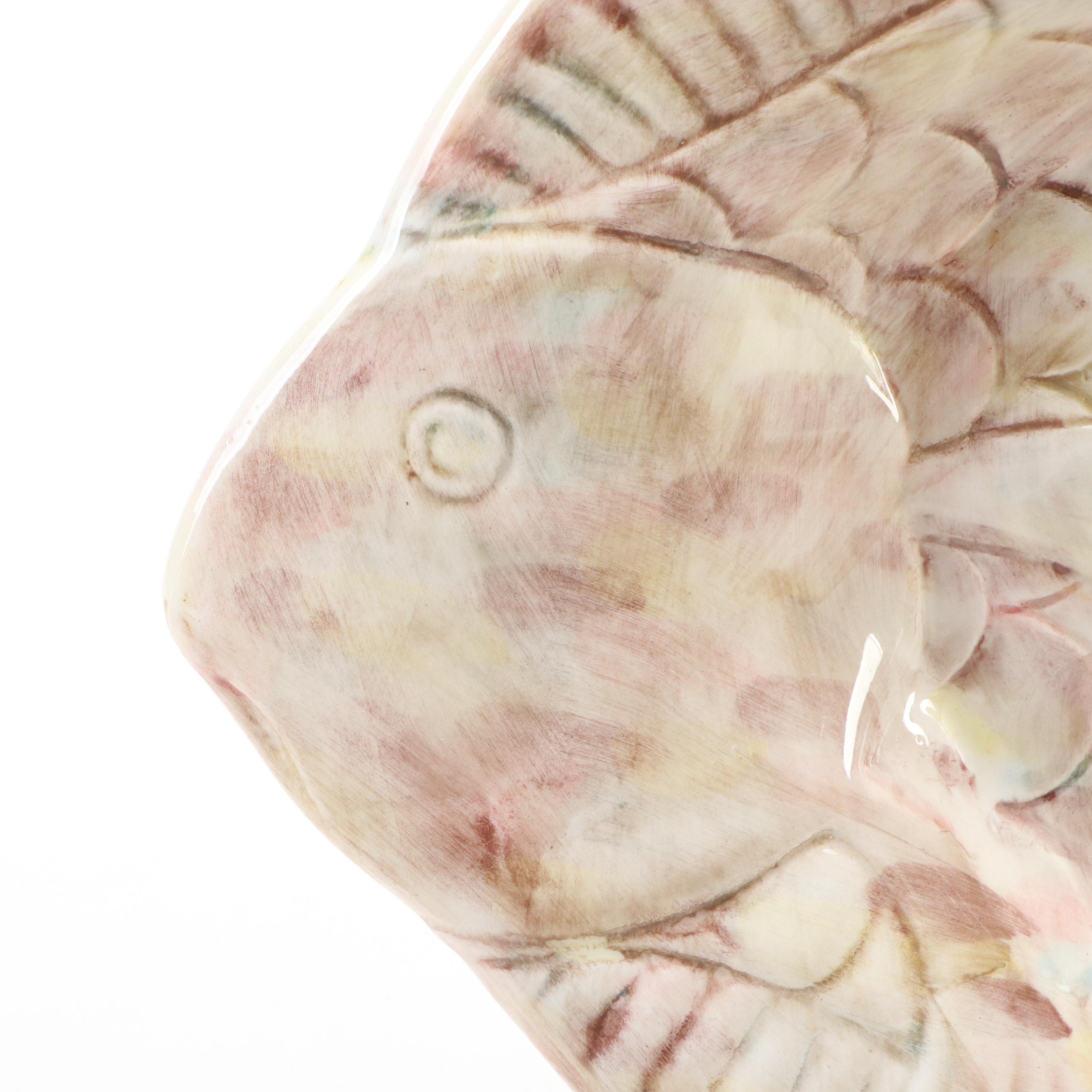 Italian Ceramic Fish Platter with Artisan Wheel Thrown Stoneware Plate