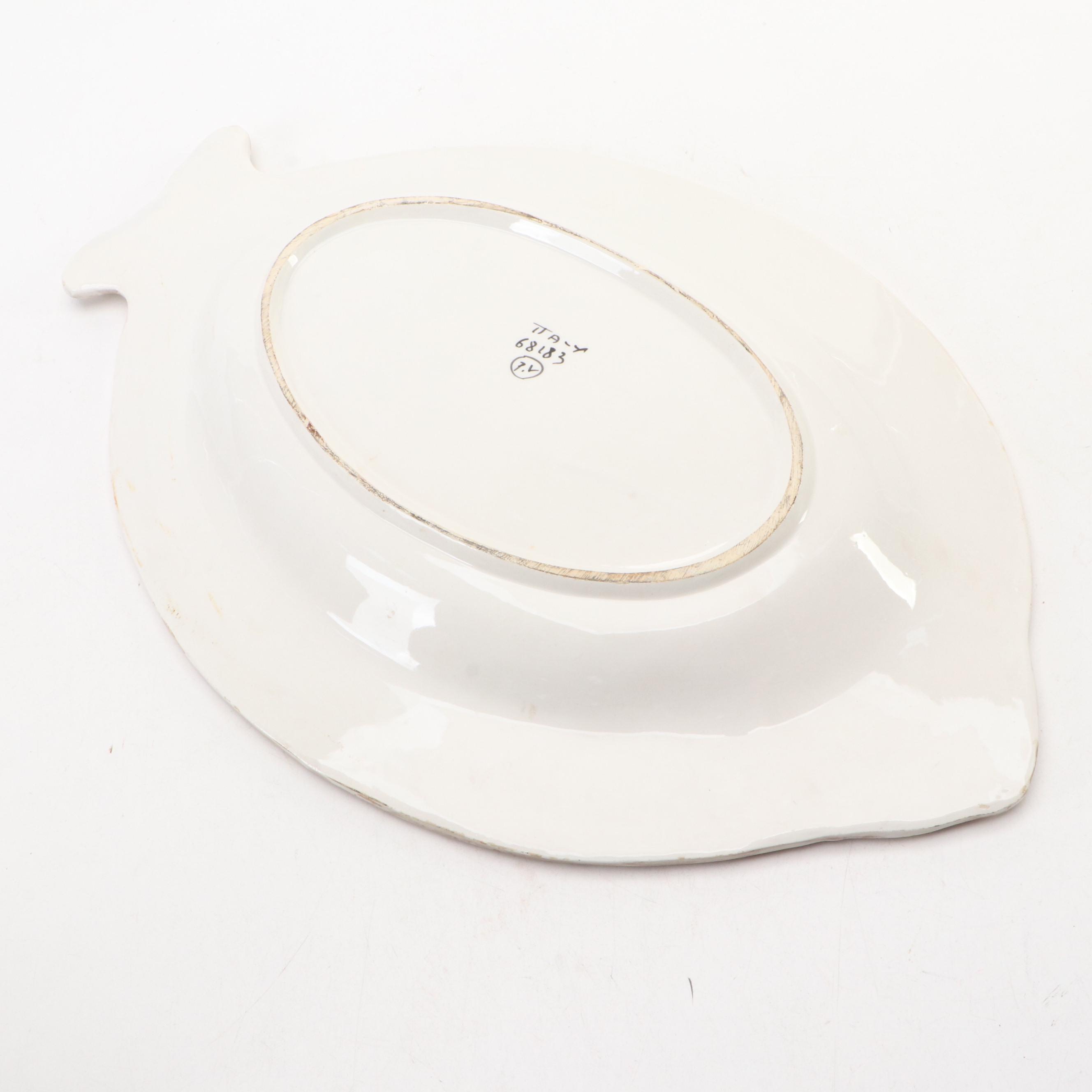 Italian Ceramic Fish Platter with Artisan Wheel Thrown Stoneware Plate