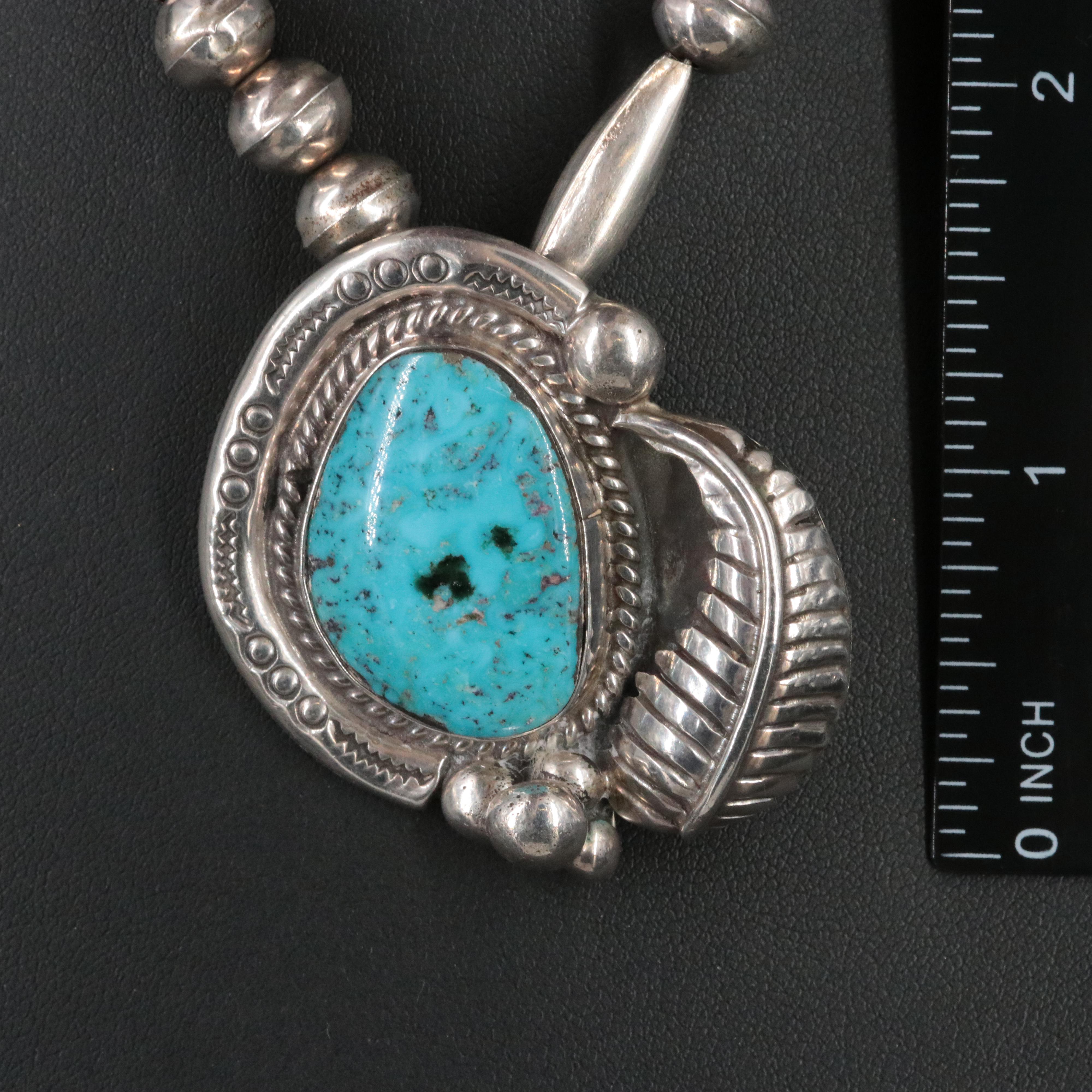 Soutwestern Signed Sterling and Turqoise Pendant Necklace