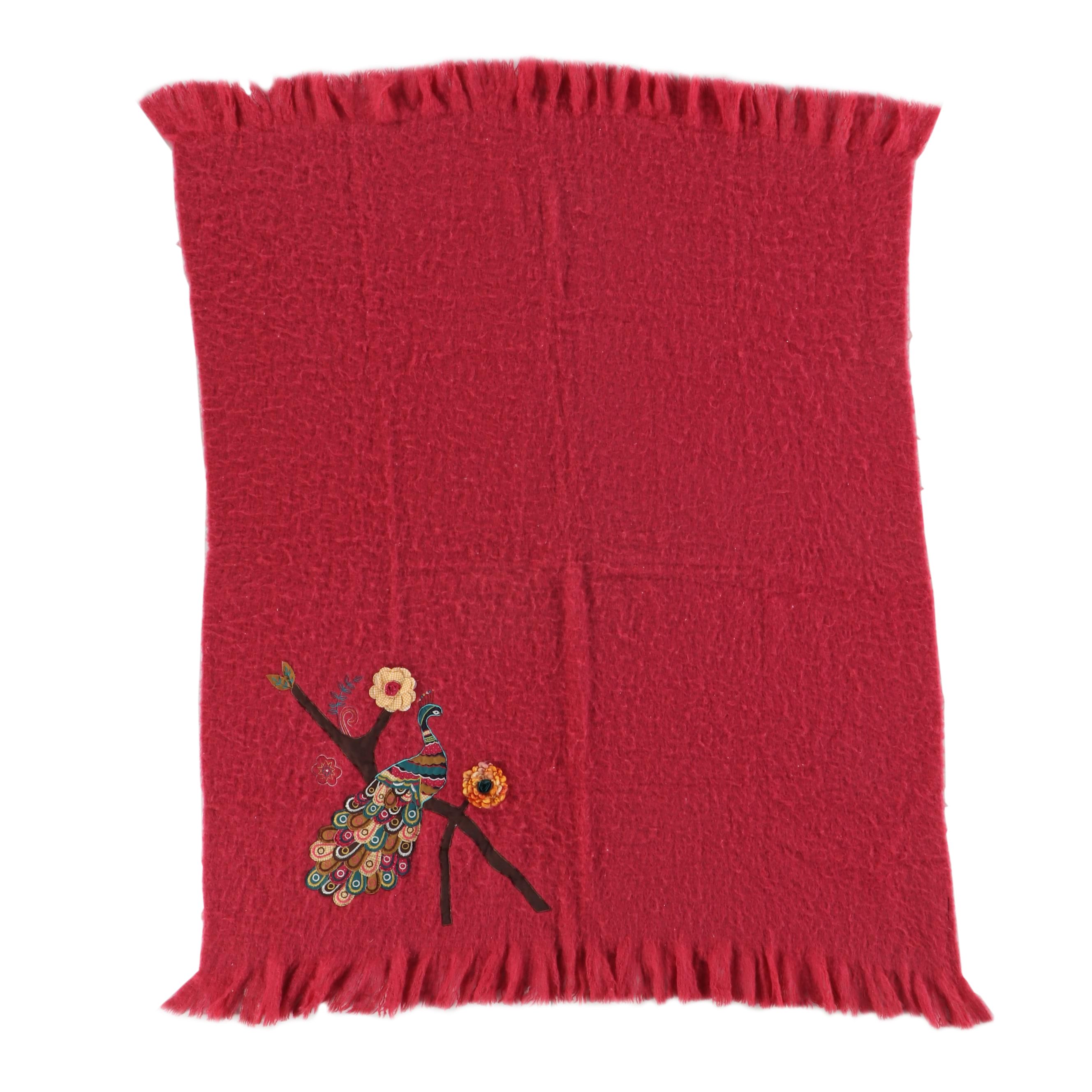 Cynthia Rowley Peacock Fabric Appliqué Throw Blanket