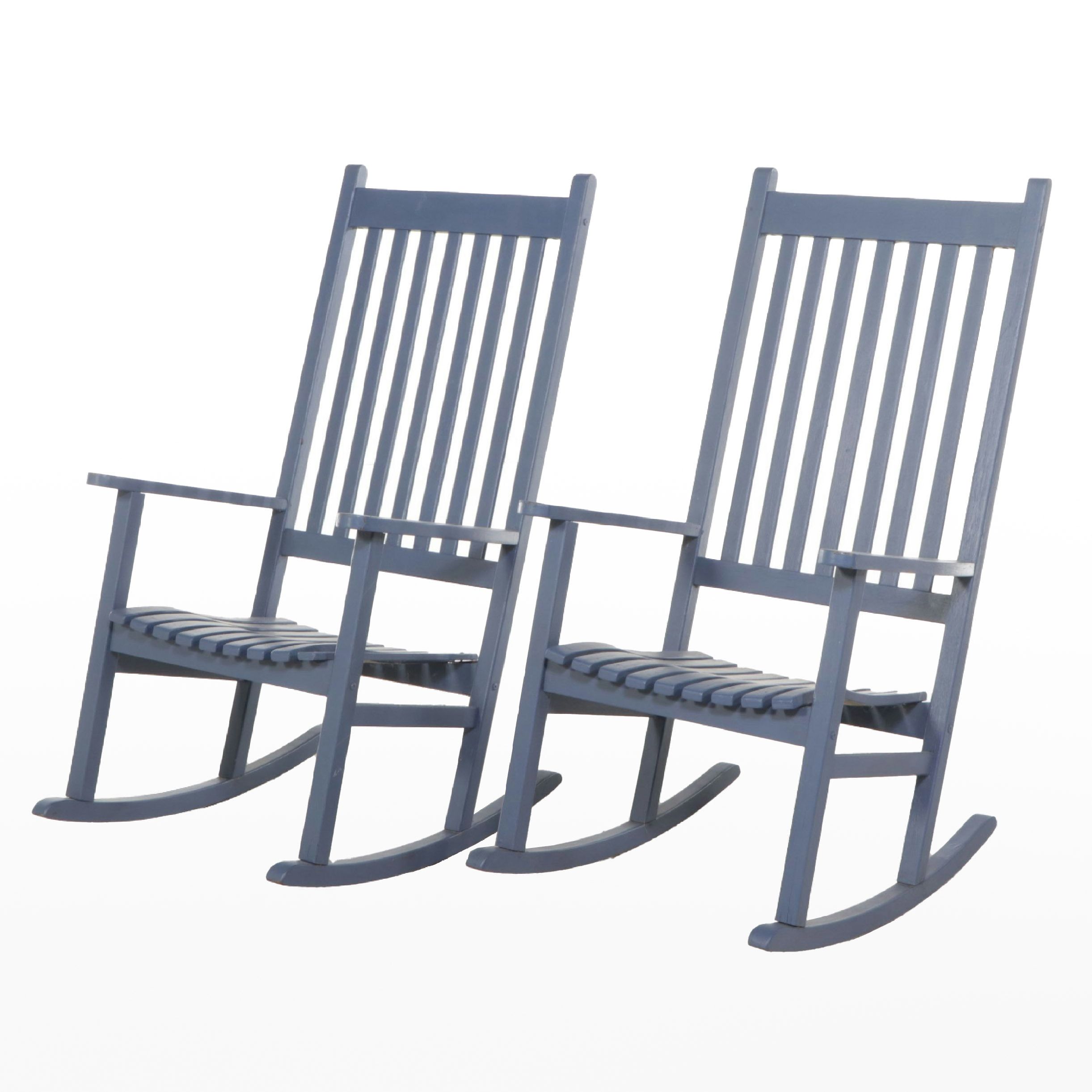 Pair of Ebel Blue-Painted Wood Rocking Chairs