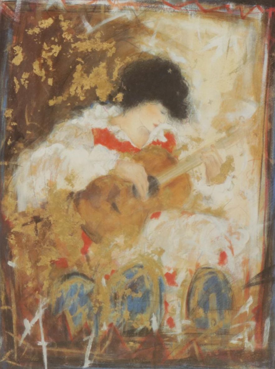 Janet Treby "Guitarist" Seriolithograph, Late 20th Century