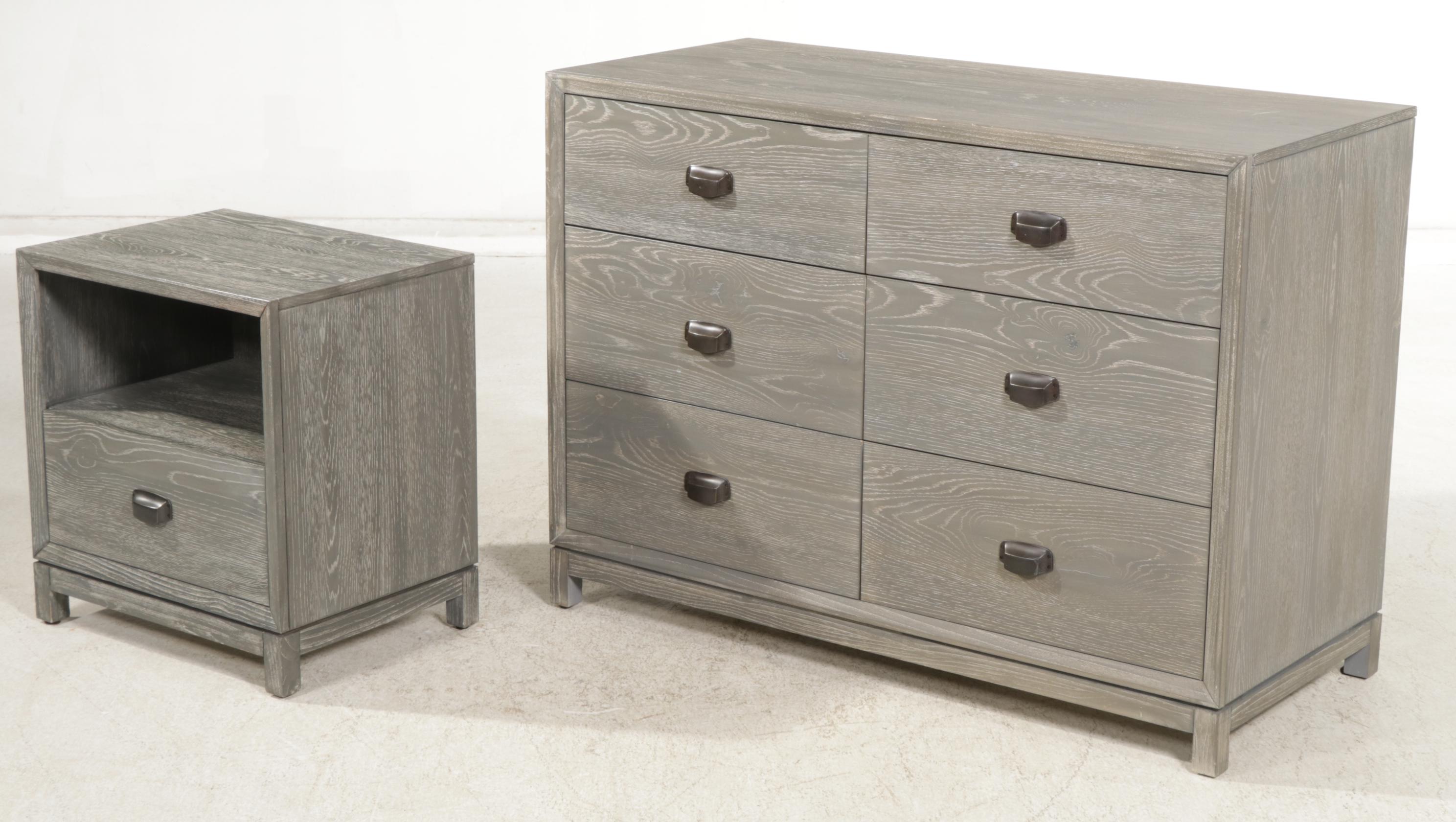 Pottery Barn Teen "Rowan" Charcoal Stained Wood Dresser and Nightstand, 2017