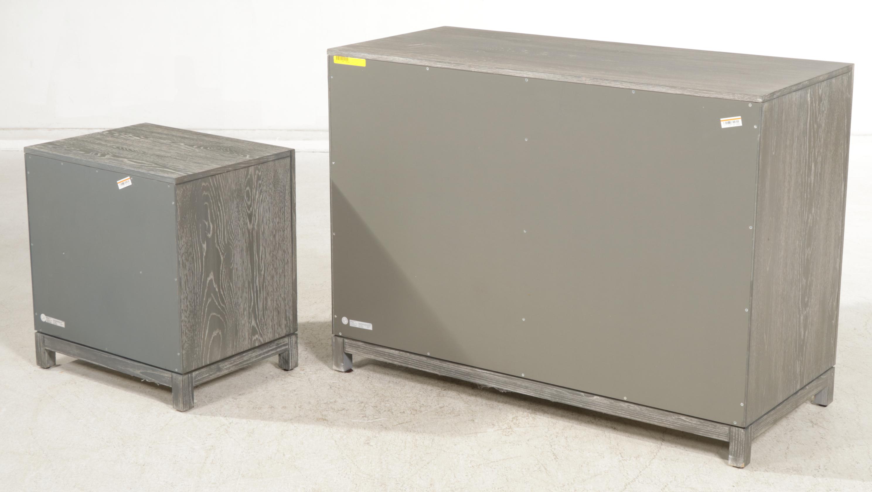 Pottery Barn Teen "Rowan" Charcoal Stained Wood Dresser and Nightstand, 2017