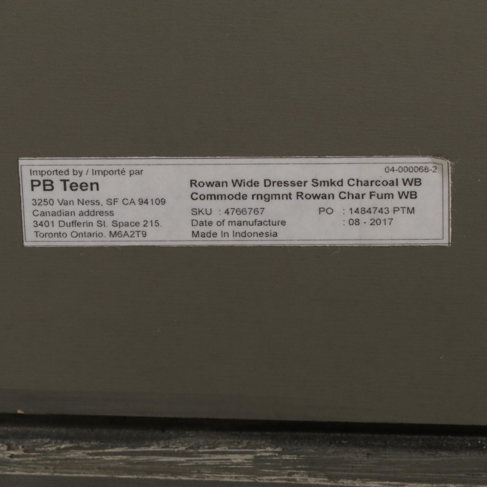 Pottery Barn Teen "Rowan" Charcoal Stained Wood Dresser and Nightstand, 2017