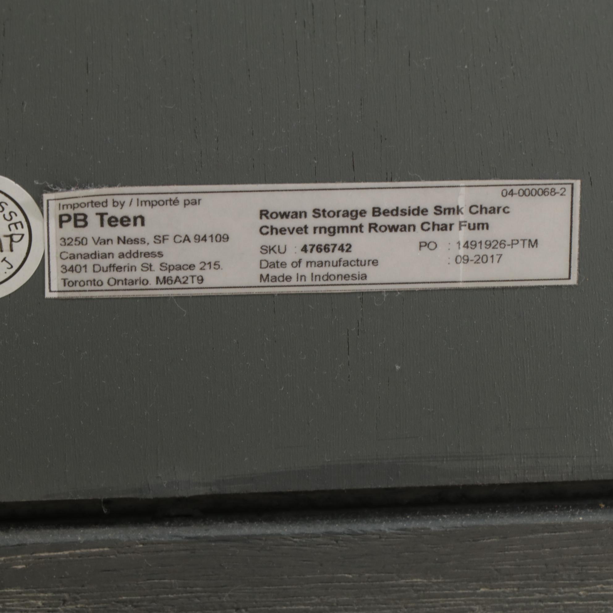 Pottery Barn Teen "Rowan" Charcoal Stained Wood Dresser and Nightstand, 2017