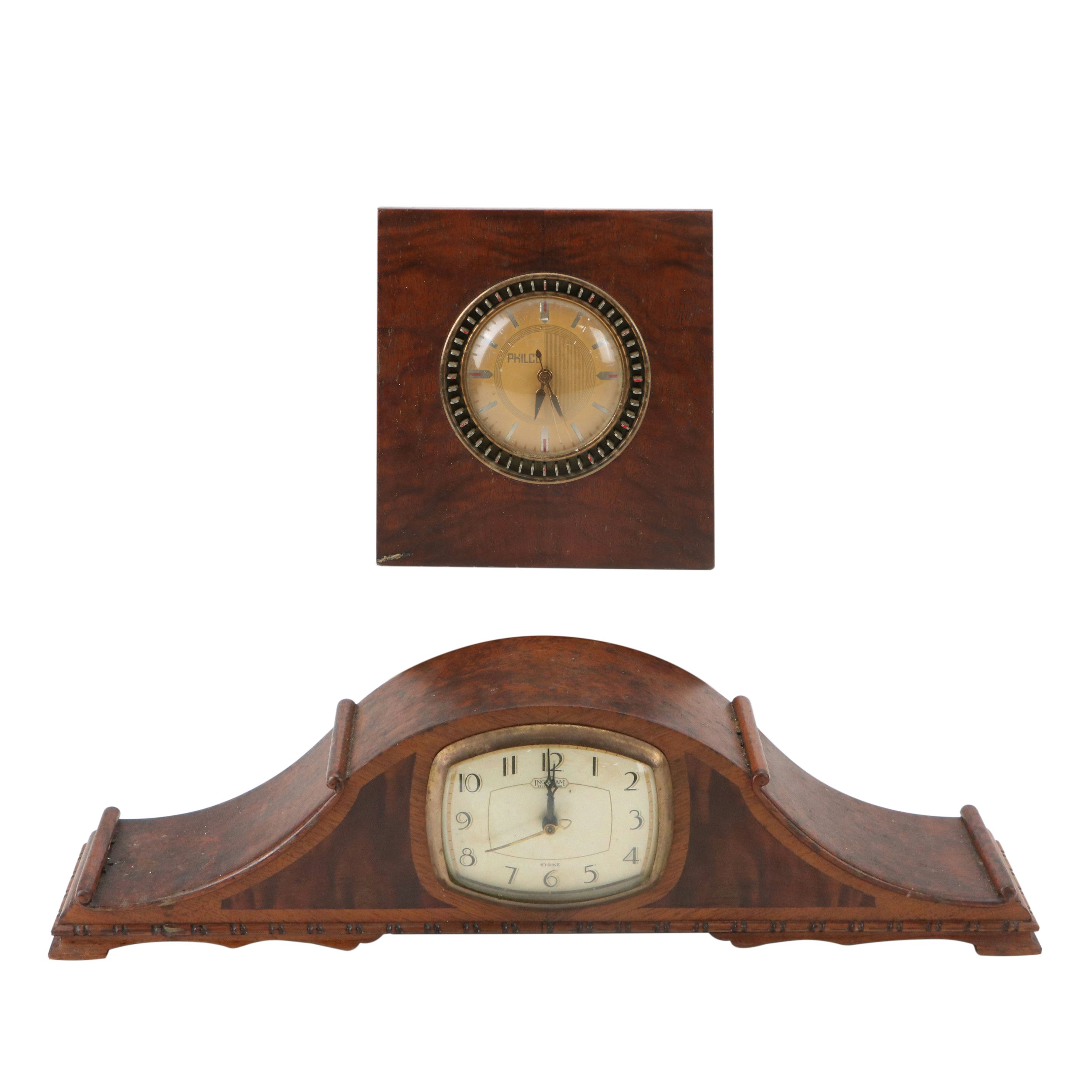 Ingraham and Philco Electric Wooden Mantel Clocks