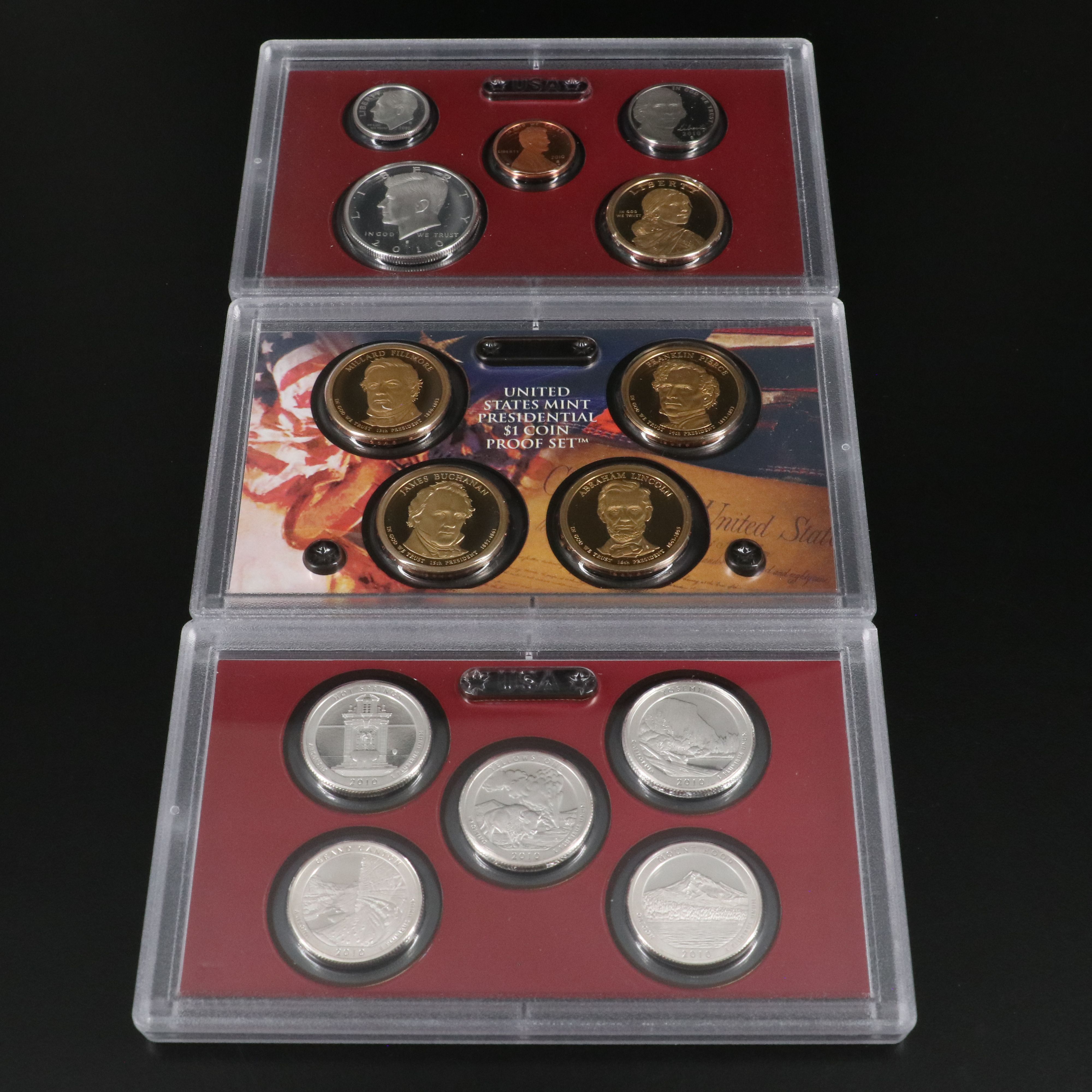 Four United States Modern Silver Proof Sets: 2010, 2011, 2014, and 2015