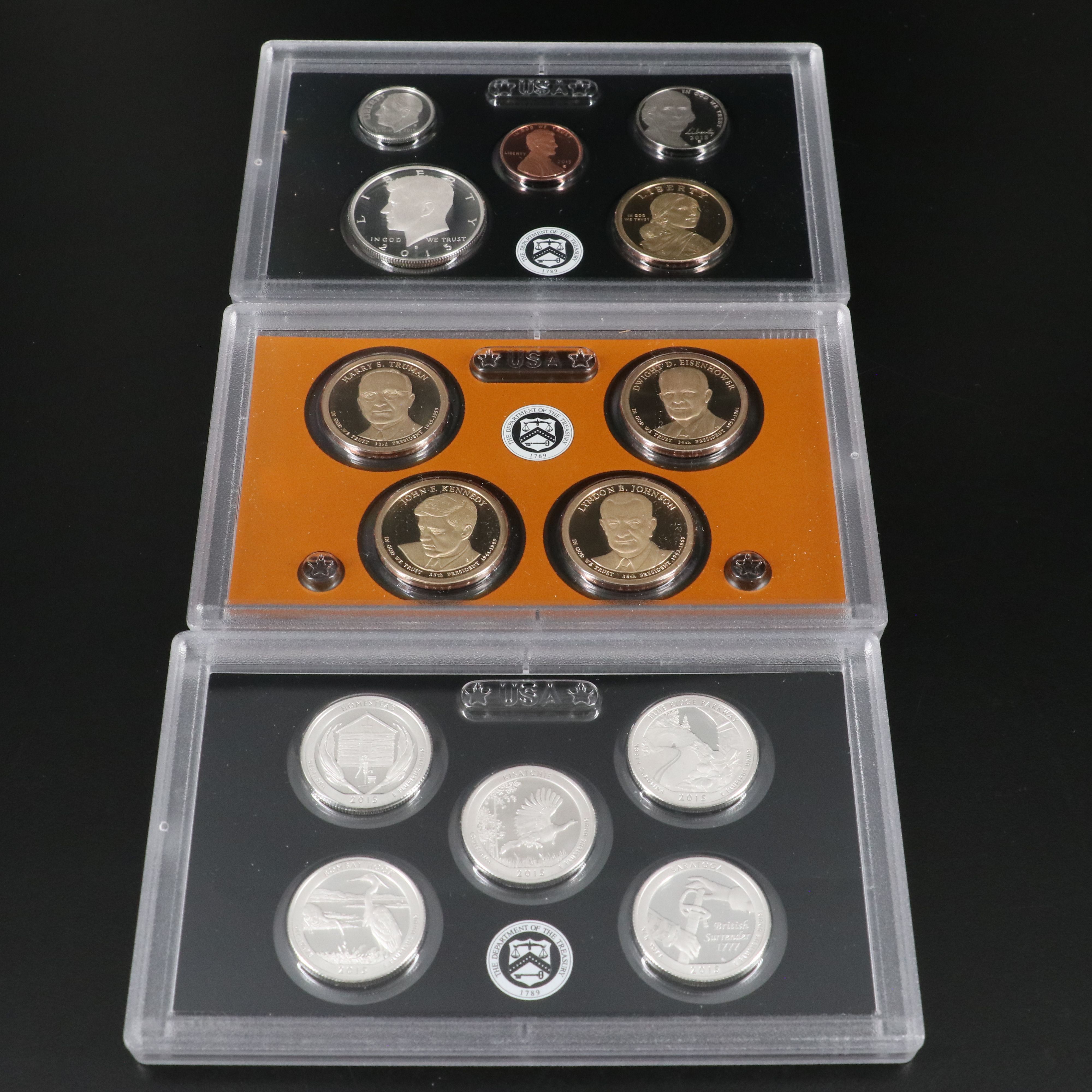 Four United States Modern Silver Proof Sets: 2010, 2011, 2014, and 2015