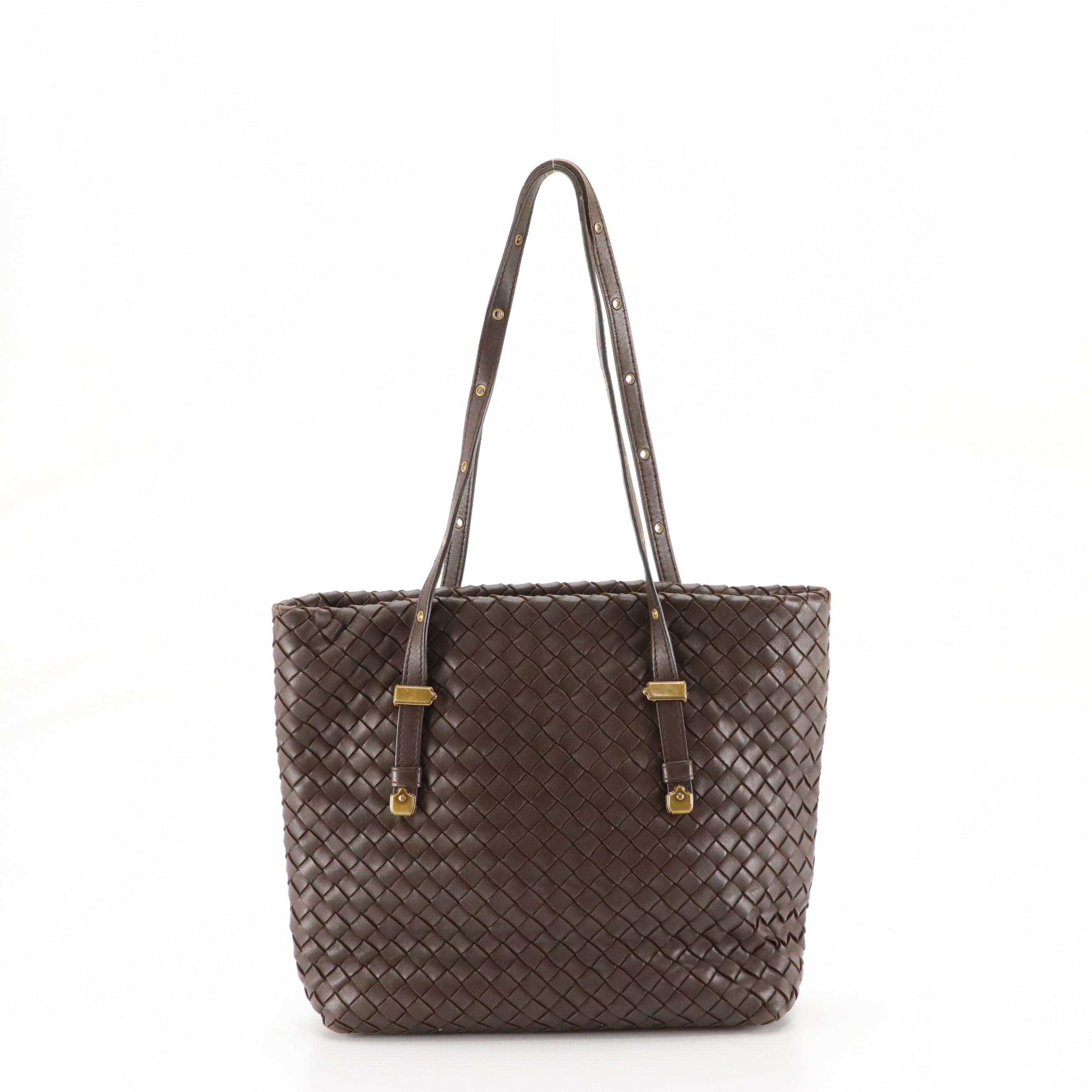 Bottega Veneta Grommet Strap Shoulder Bag in Chocolate Brown Intrecciato Leather