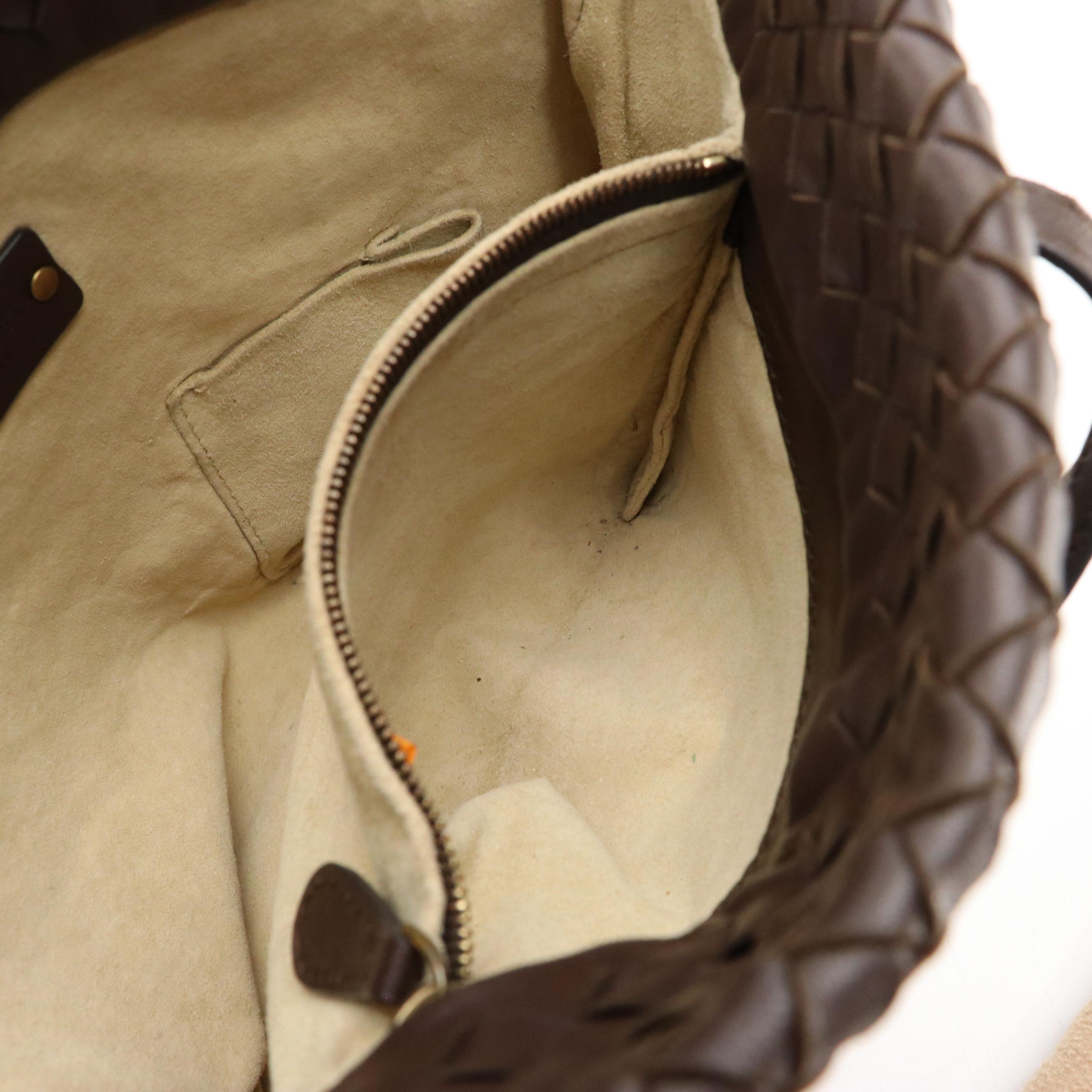 Bottega Veneta Grommet Strap Shoulder Bag in Chocolate Brown Intrecciato Leather