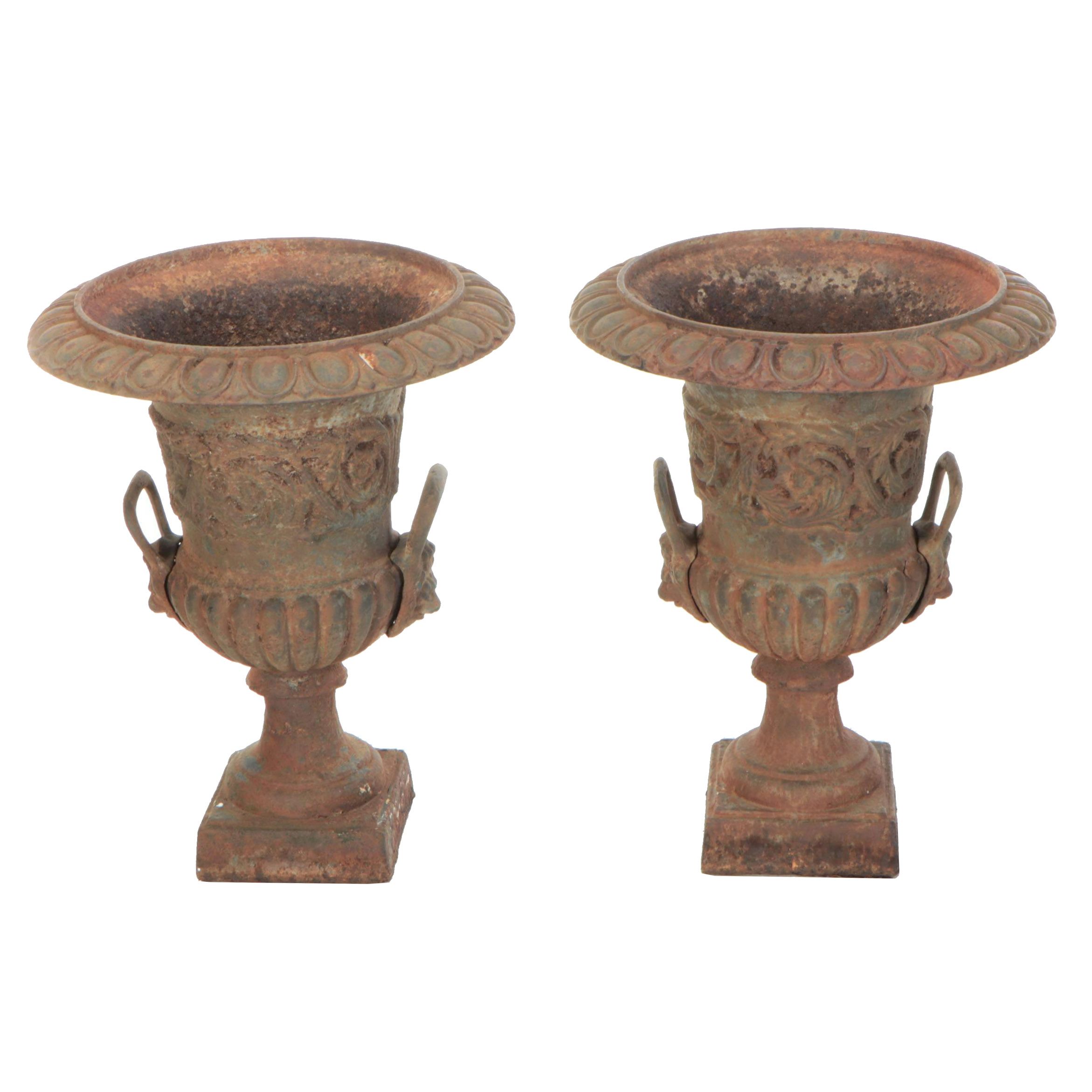 Pair of Metal Medici Urn Planter