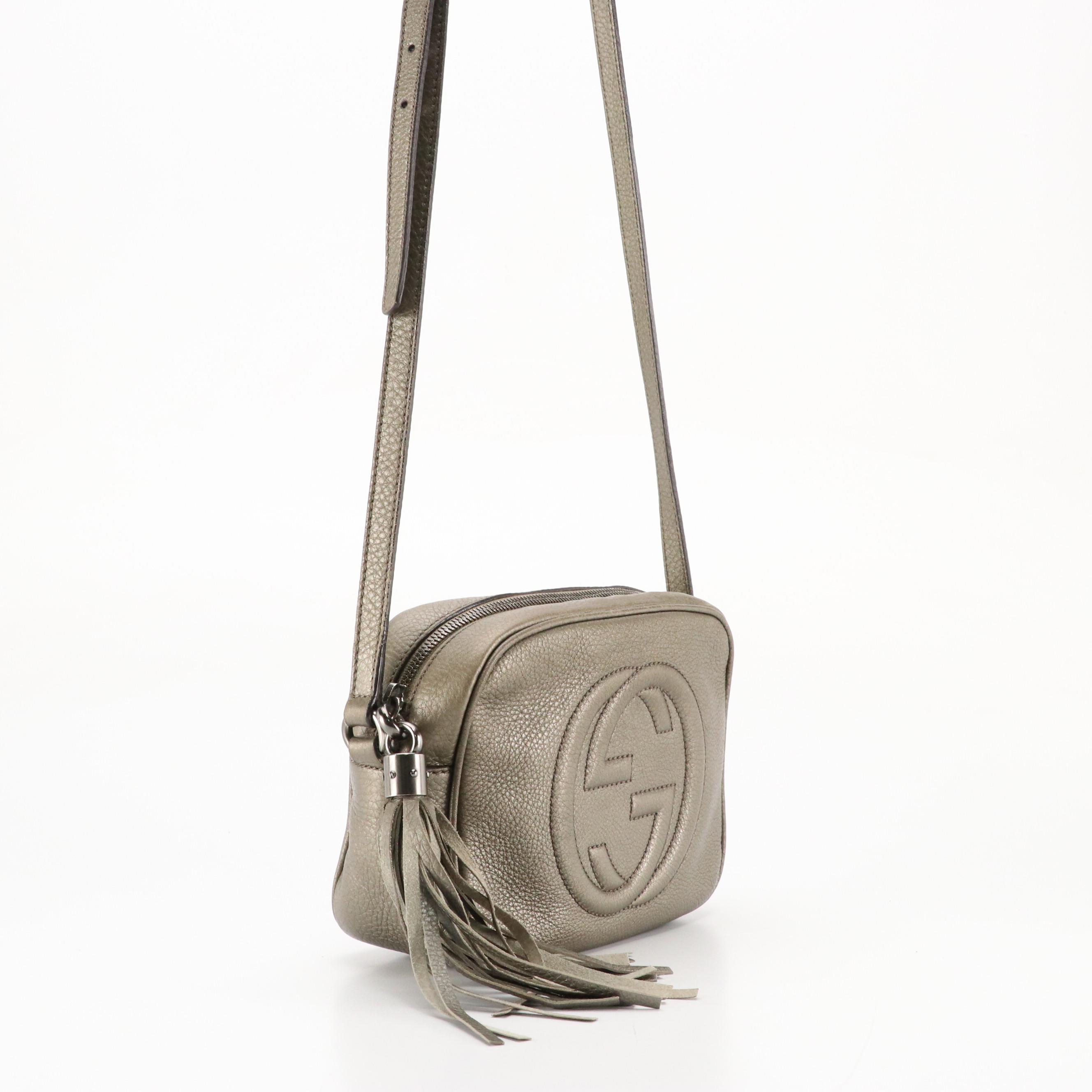 Gucci Soho Disco Crossbody with Tassel in Metallic Silver Grained Leather