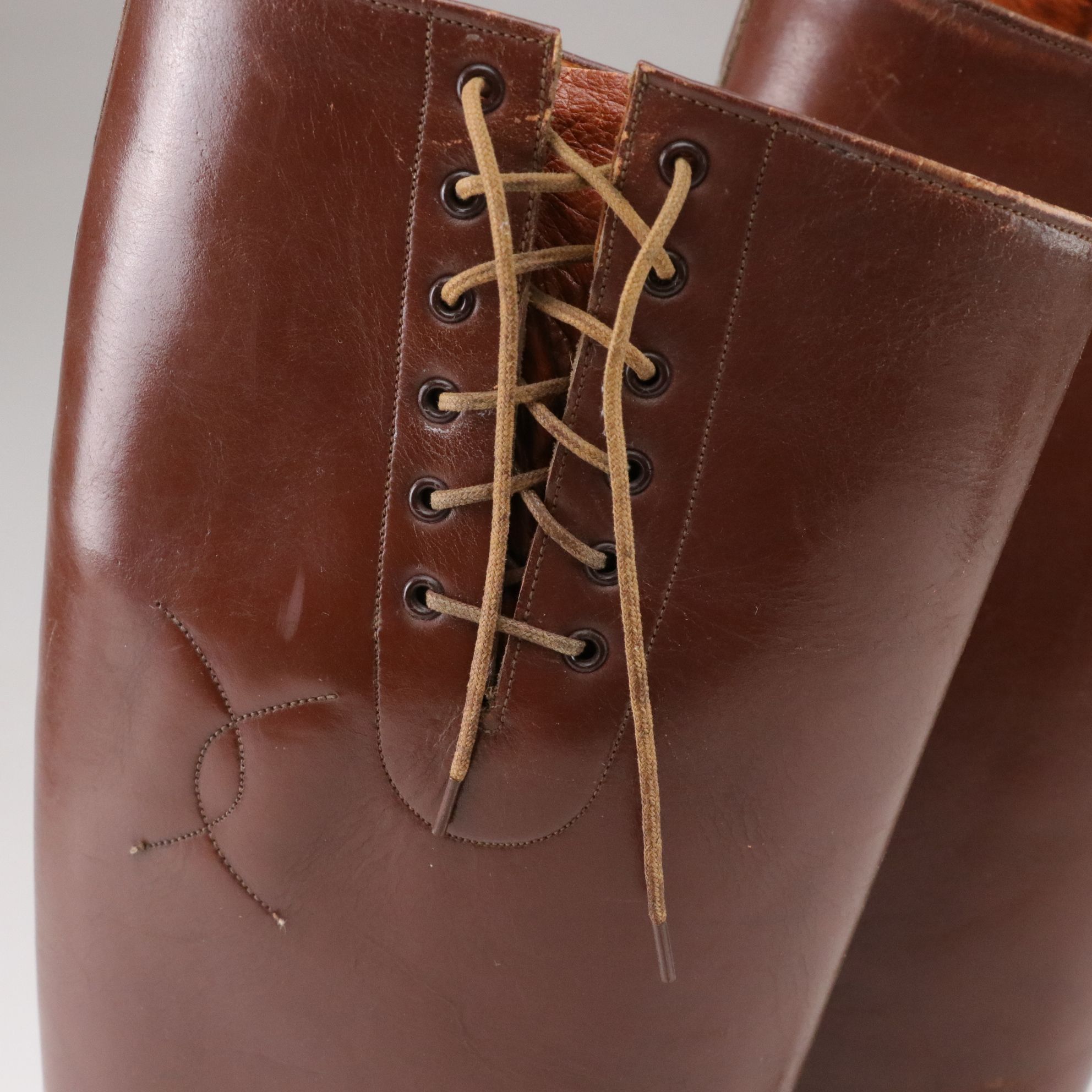 Pair of Leather Lace-up High Top Equestrian Riding Boots