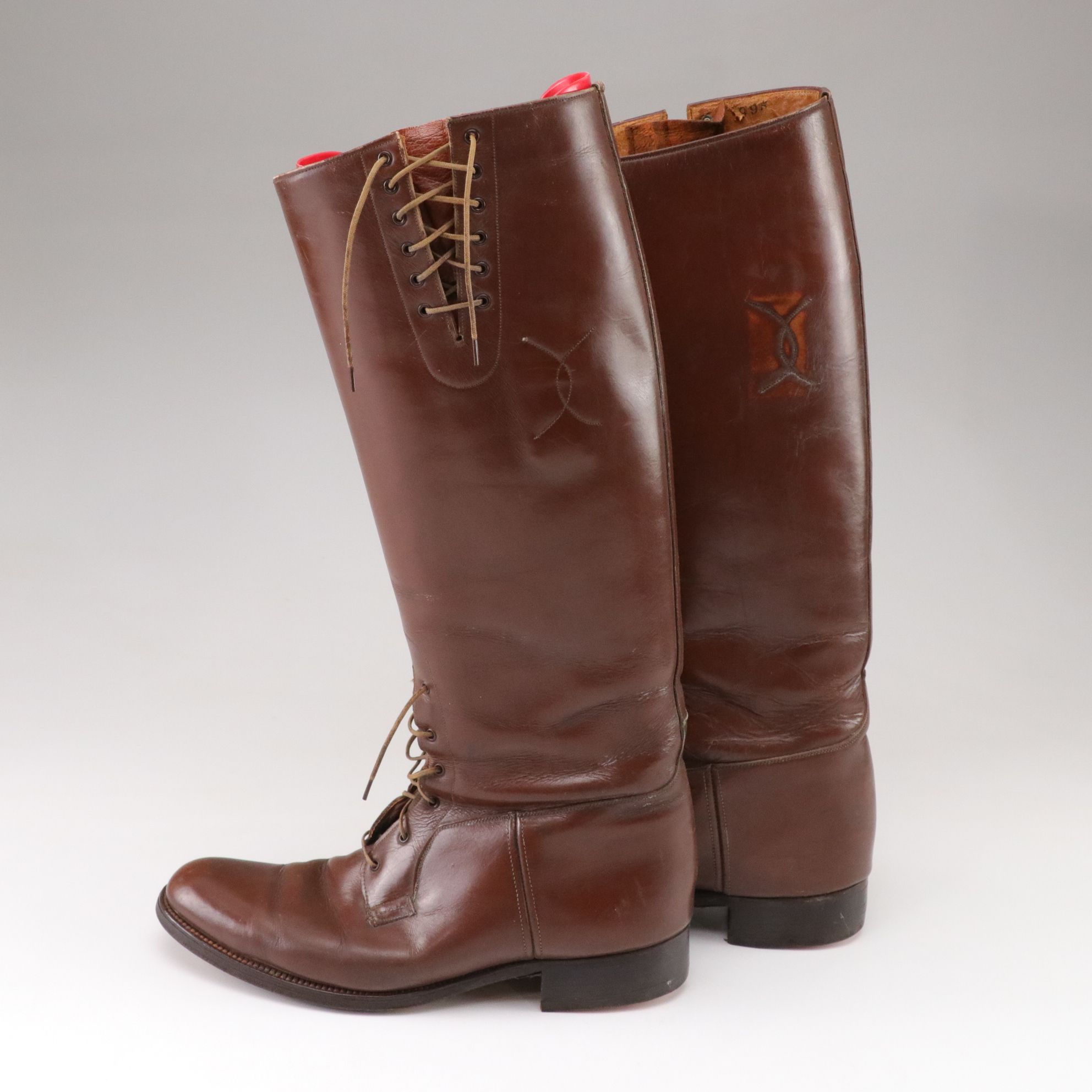 Pair of Leather Lace-up High Top Equestrian Riding Boots