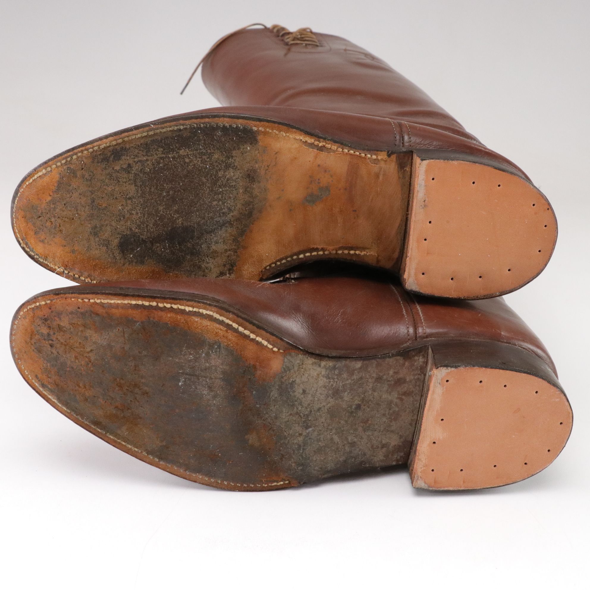 Pair of Leather Lace-up High Top Equestrian Riding Boots