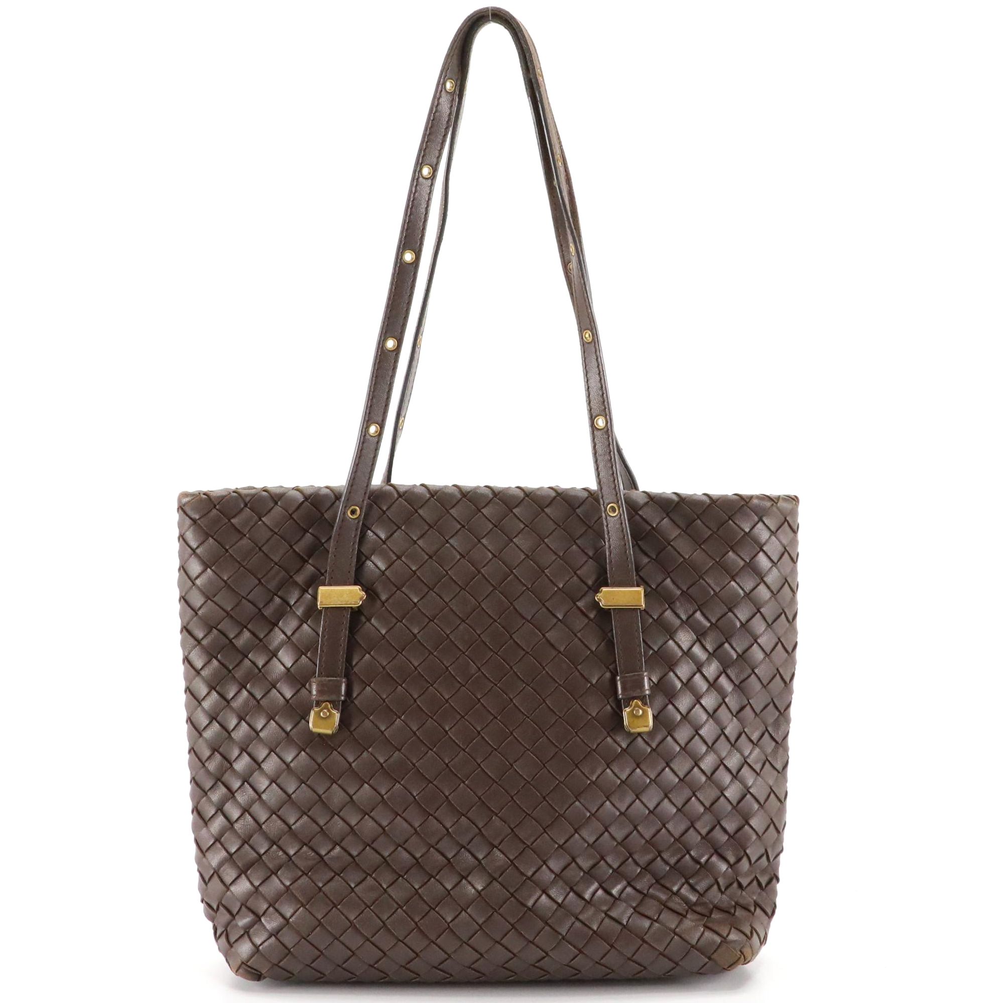 Bottega Veneta Grommet Strap Shoulder Bag in Chocolate Brown Intrecciato Leather