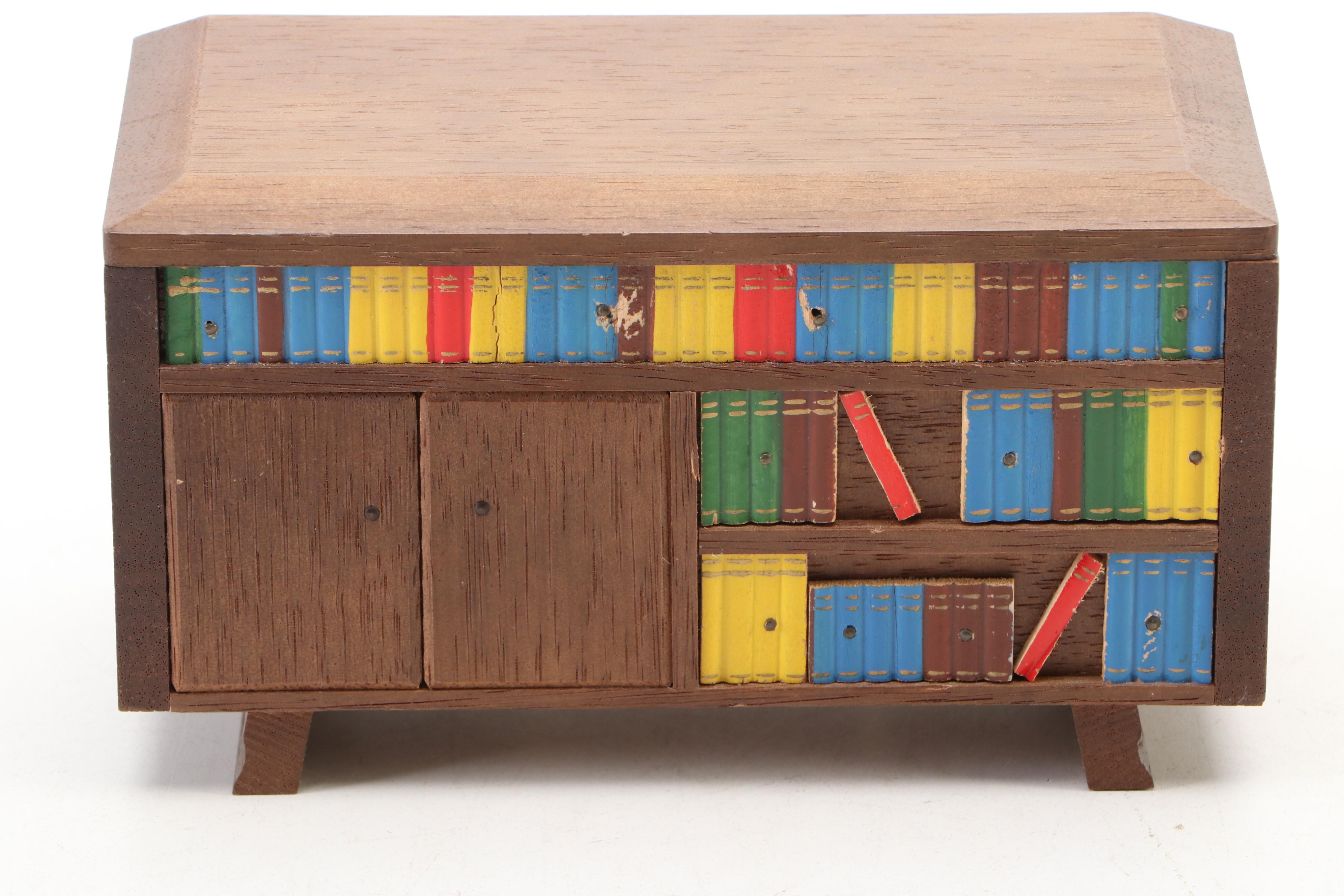 Japanese Tilso Musical Cigarette Box with Miniature Faux Library Cover Panel