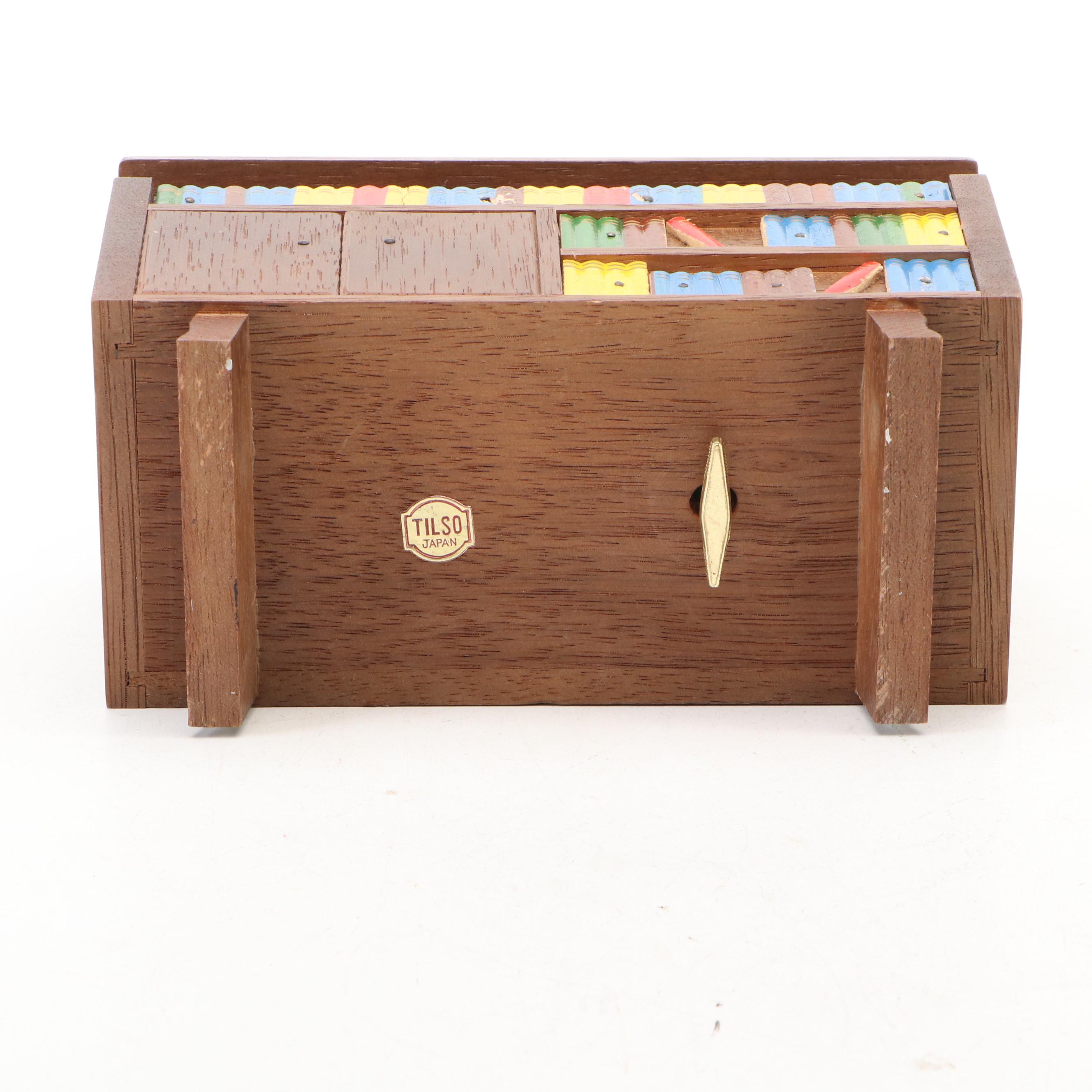 Japanese Tilso Musical Cigarette Box with Miniature Faux Library Cover Panel