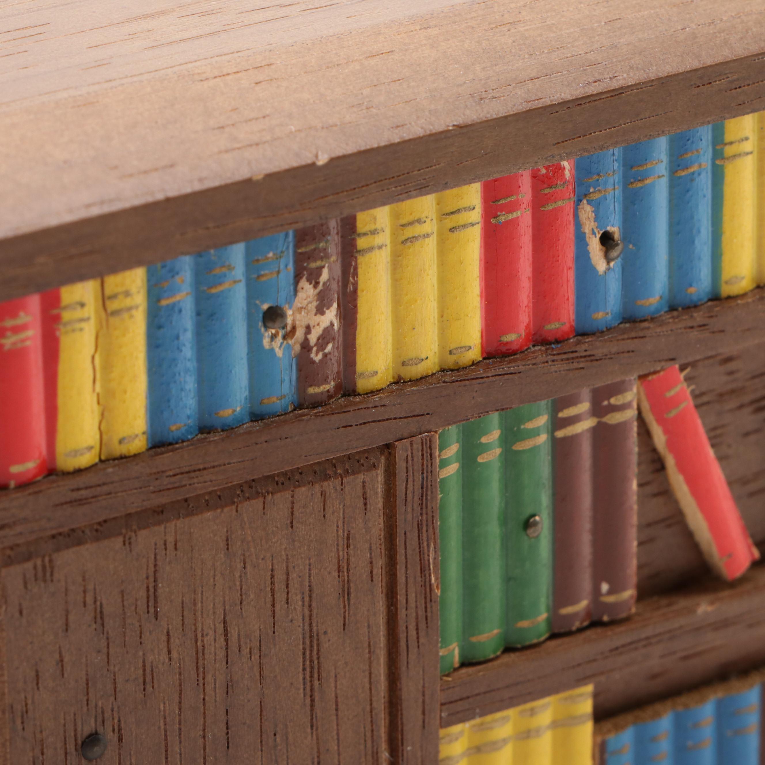 Japanese Tilso Musical Cigarette Box with Miniature Faux Library Cover Panel