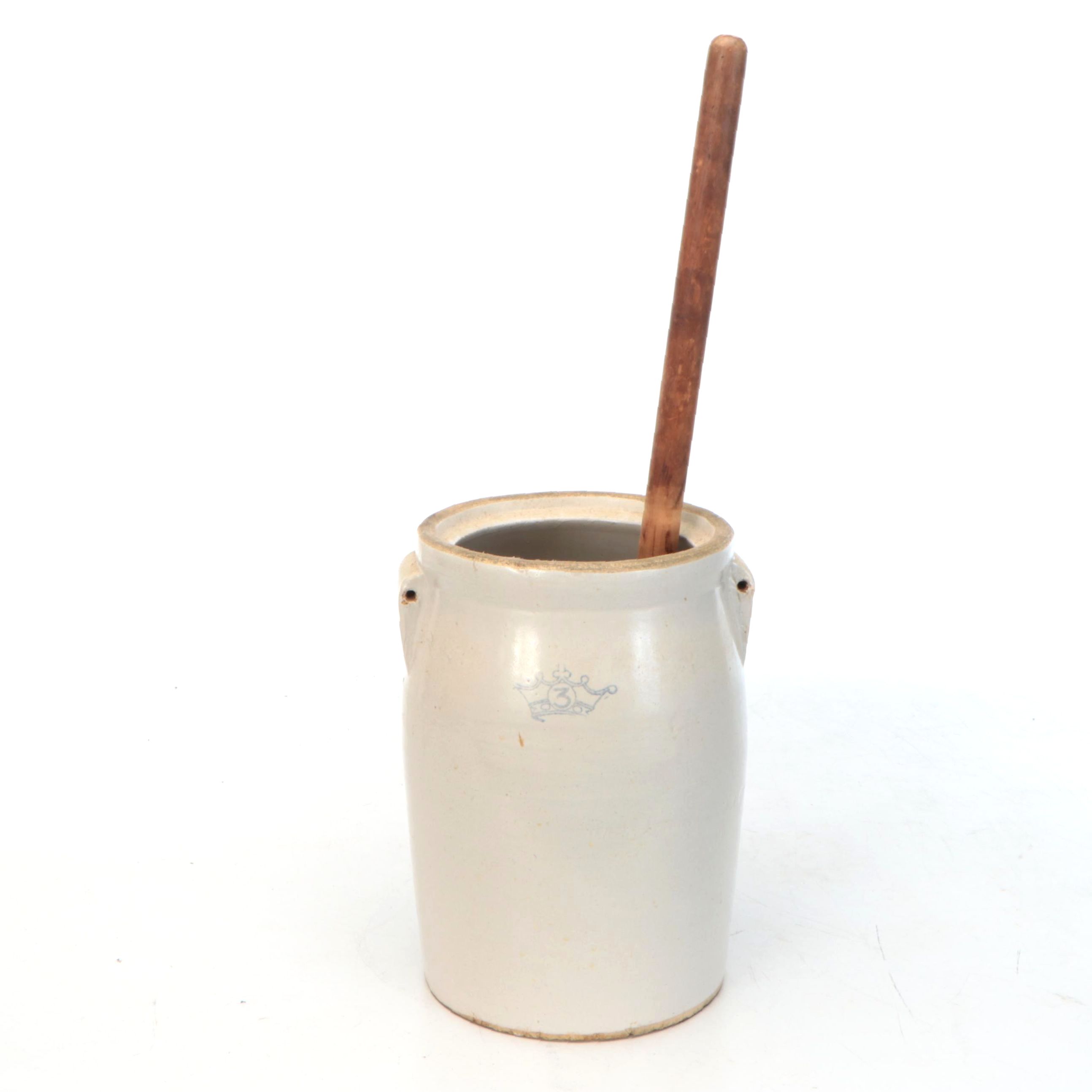 Stoneware Butter Churn with Wooden Dasher, Late 19th/Early 20th Century