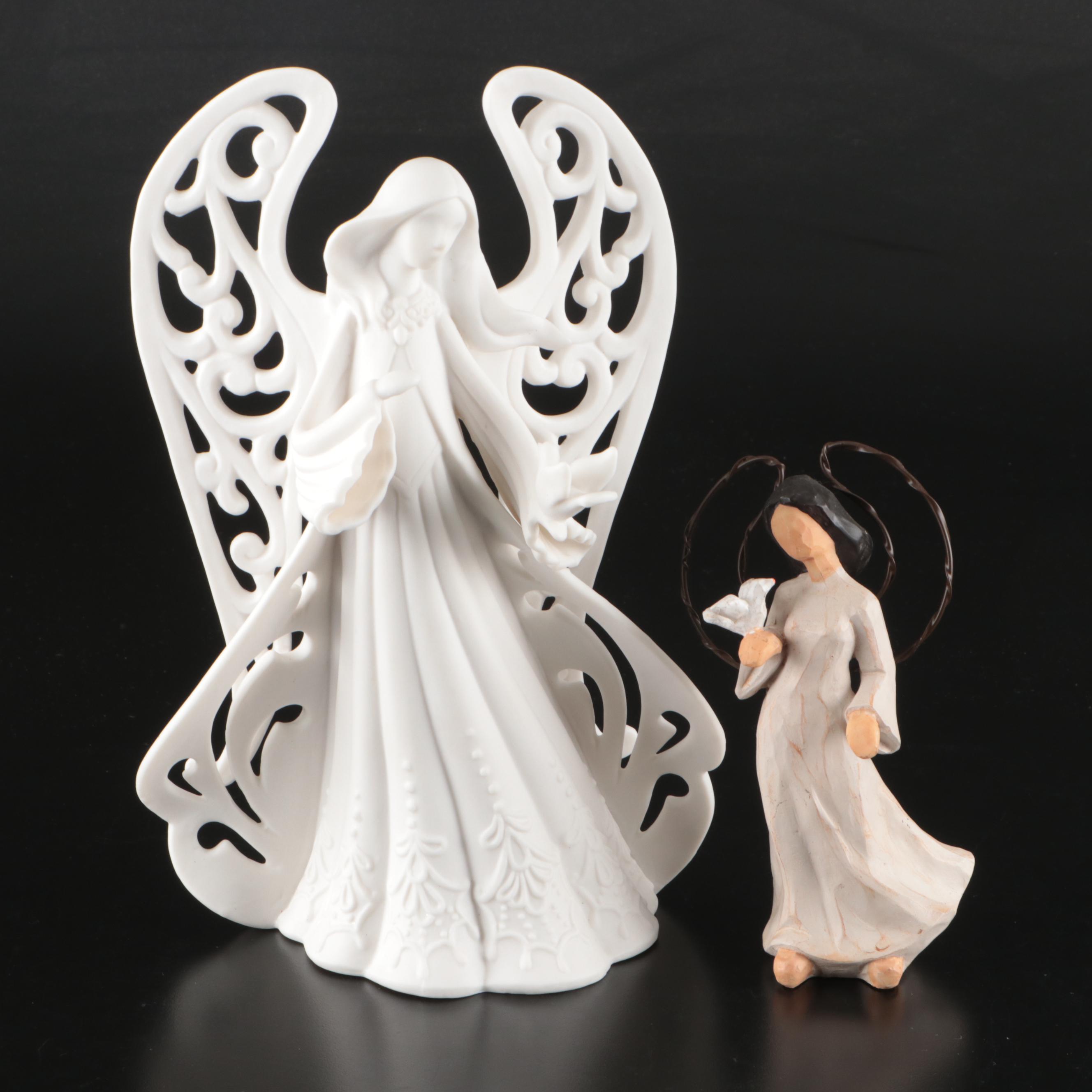 Ceramic and Wooden Angel Figurines