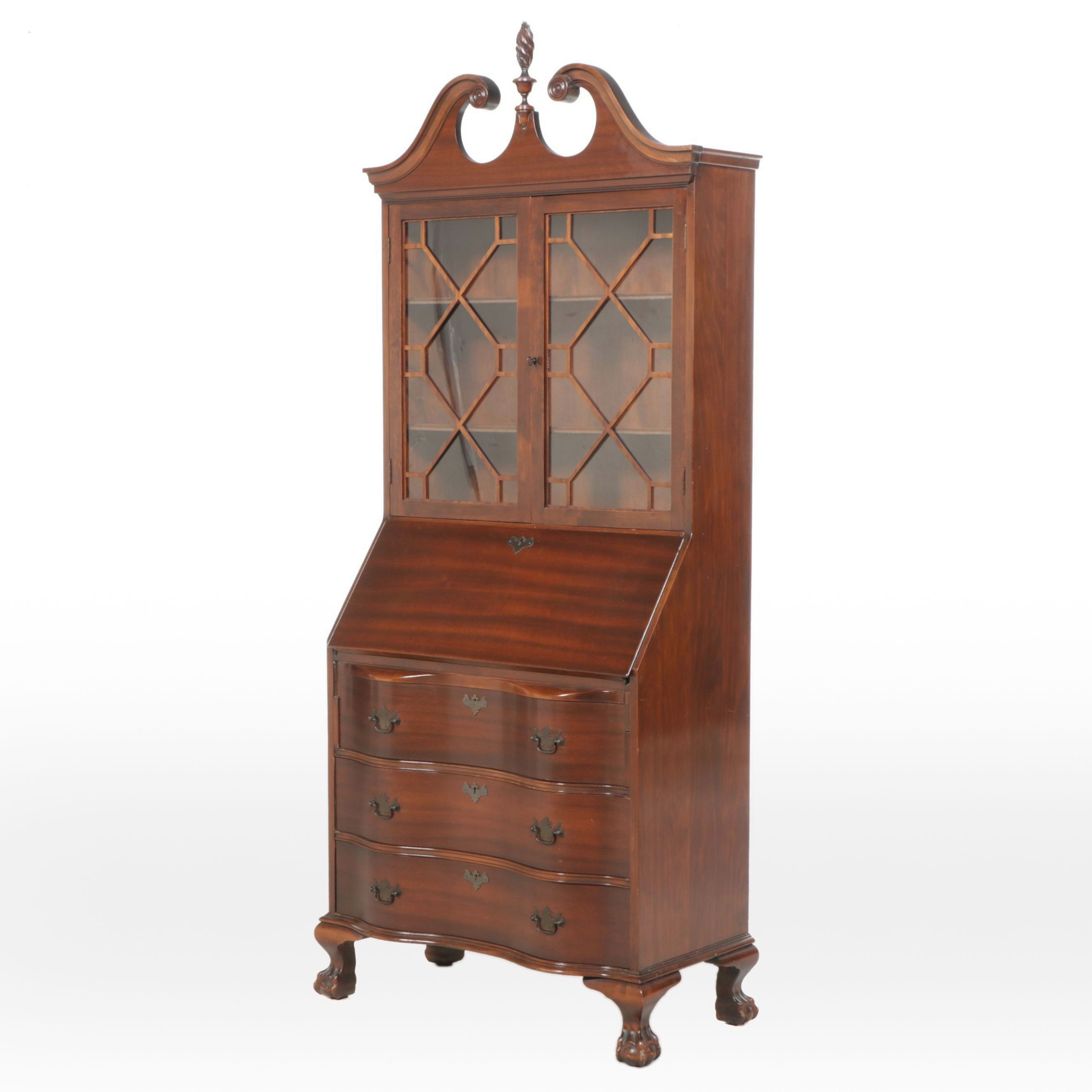 Chippendale Style Mahogany Secretary Desk with Hutch