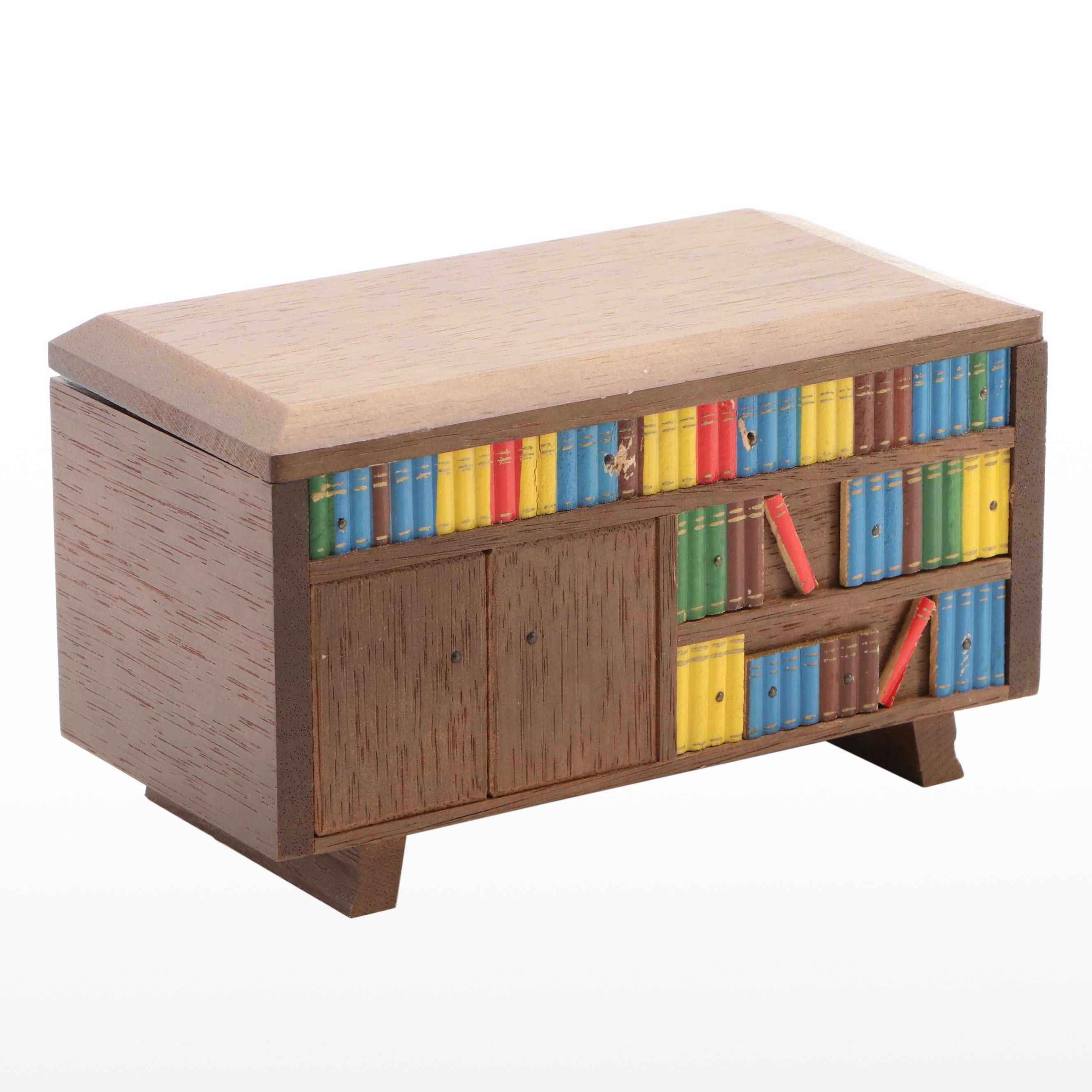 Japanese Tilso Musical Cigarette Box with Miniature Faux Library Cover Panel