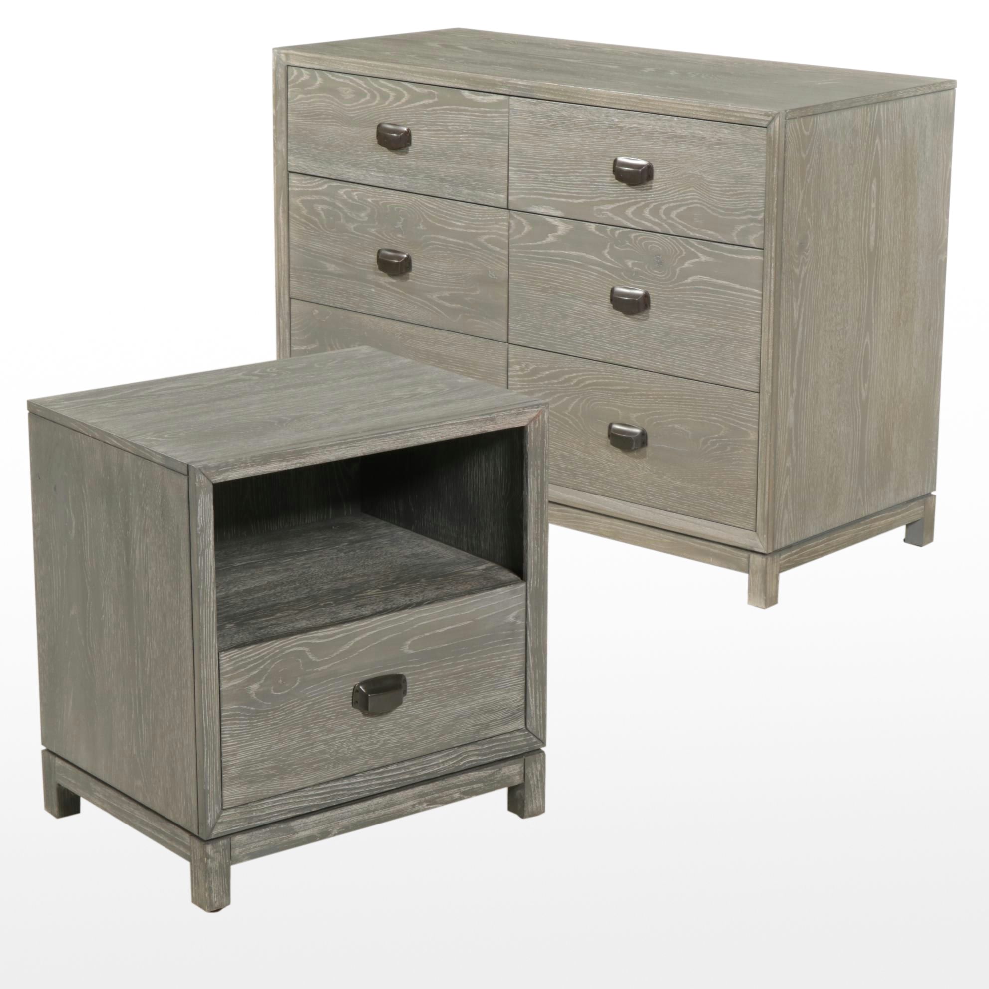 Pottery Barn Teen "Rowan" Charcoal Stained Wood Dresser and Nightstand, 2017
