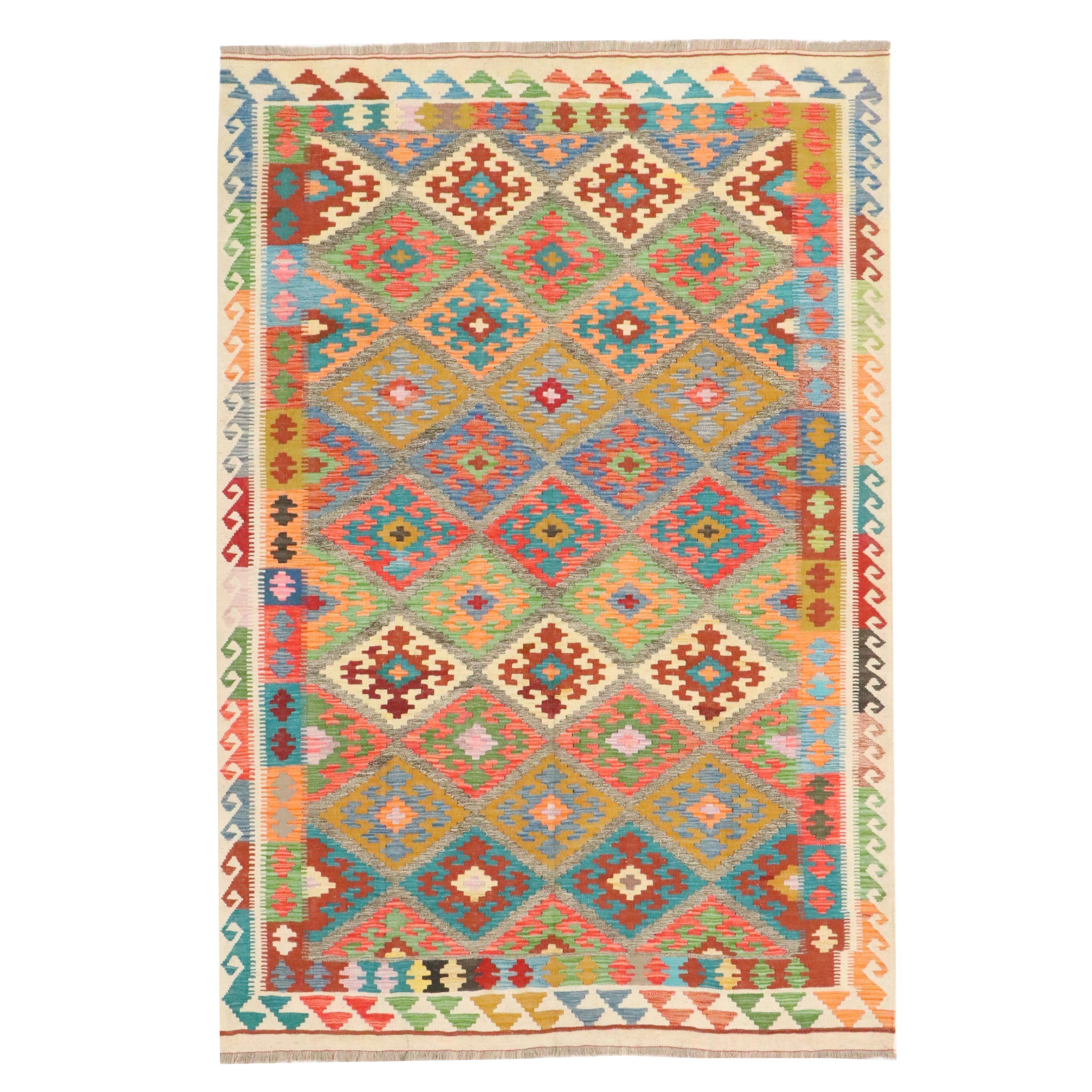 5'6 x 8'3 Handwoven Pakistani Kilim Area Rug