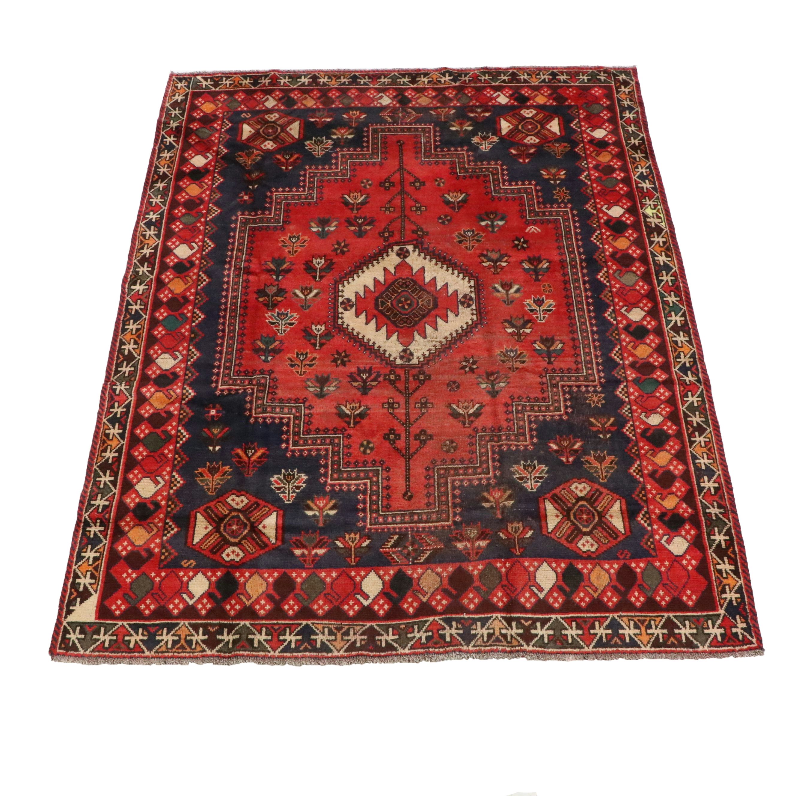 7'1 x 9'1 Hand-Knotted Persian Qashqai Area Rug