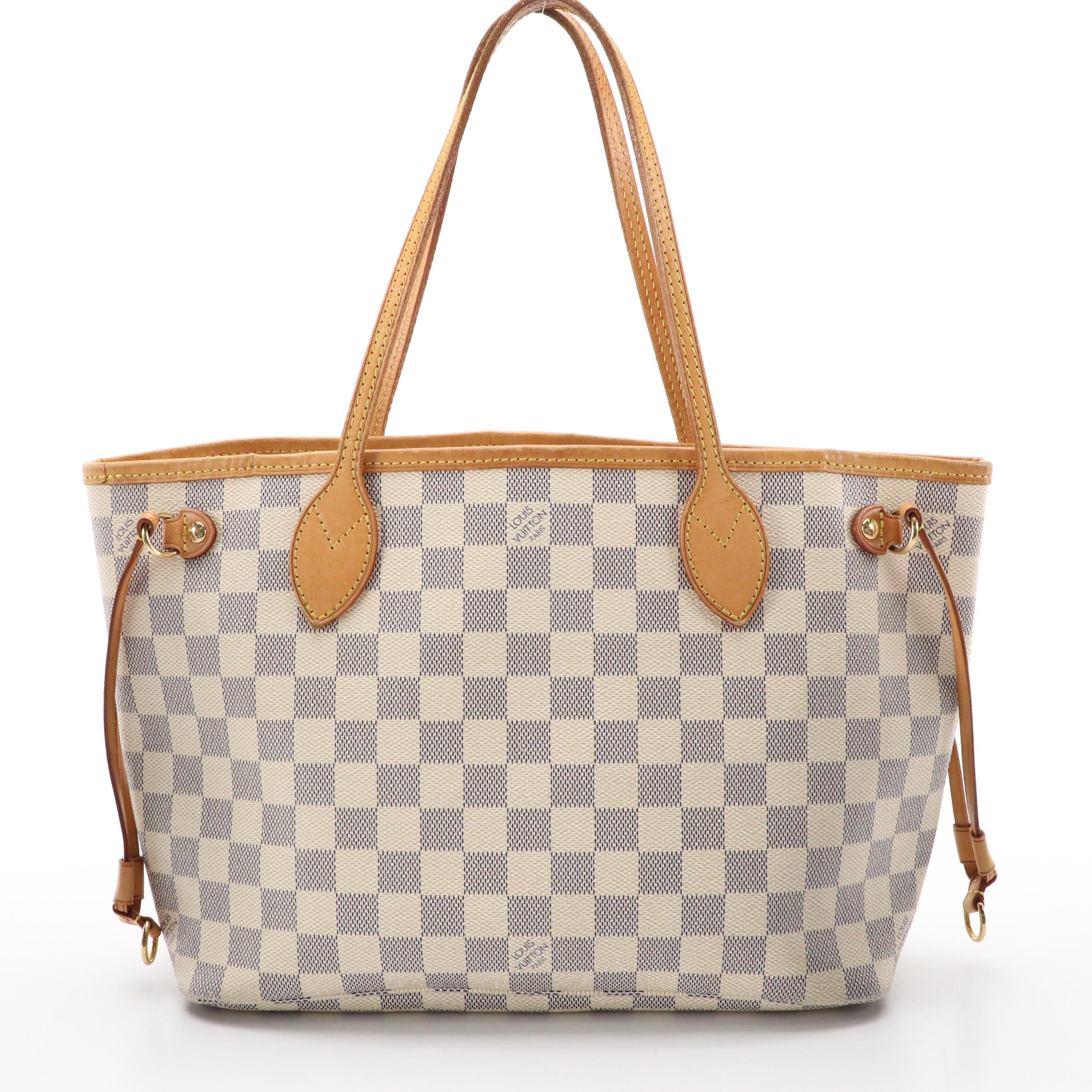 Louis Vuitton Neverfull PM Tote in Damier Azur Coated Canvas & Vachetta Leather