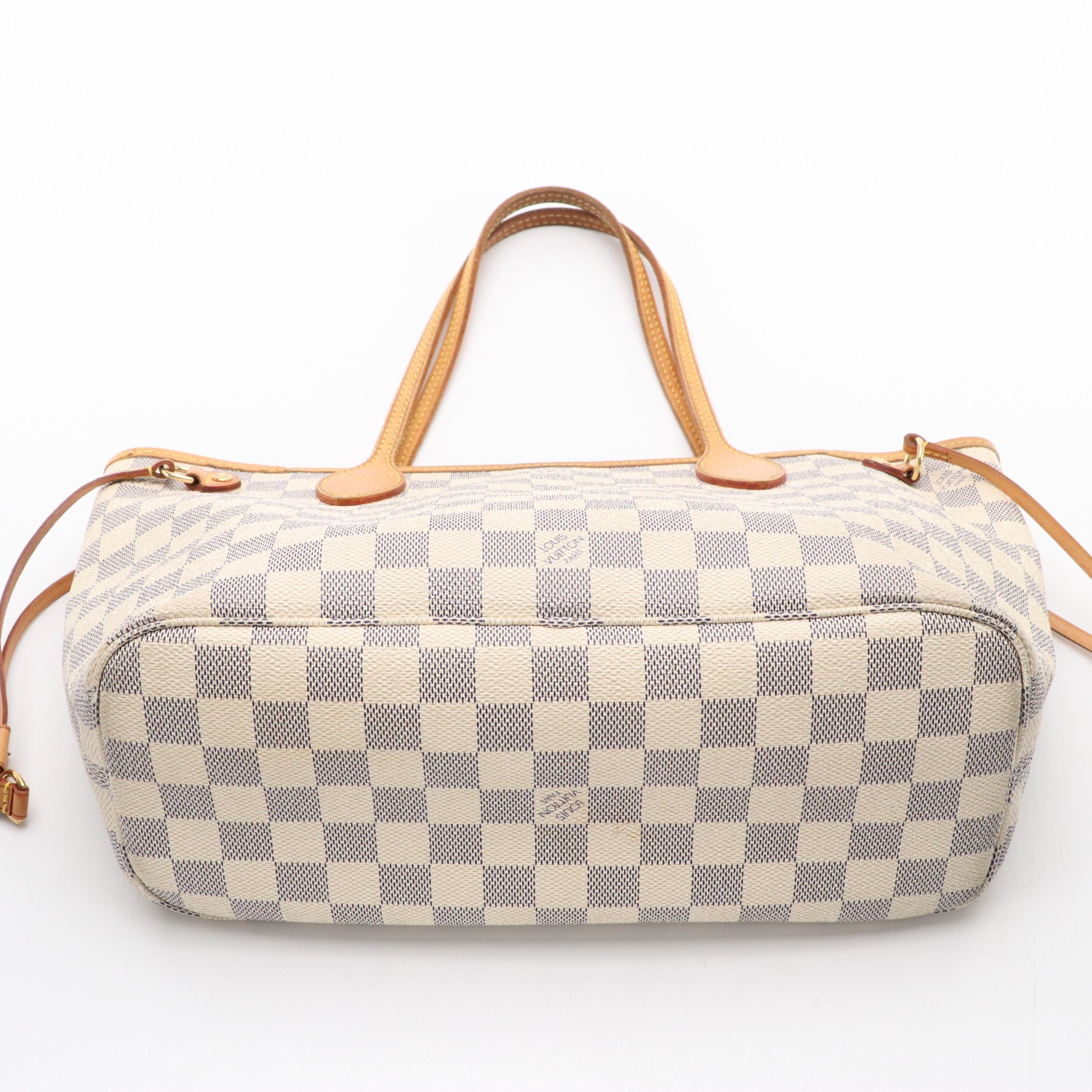 Louis Vuitton Neverfull PM Tote in Damier Azur Coated Canvas & Vachetta Leather
