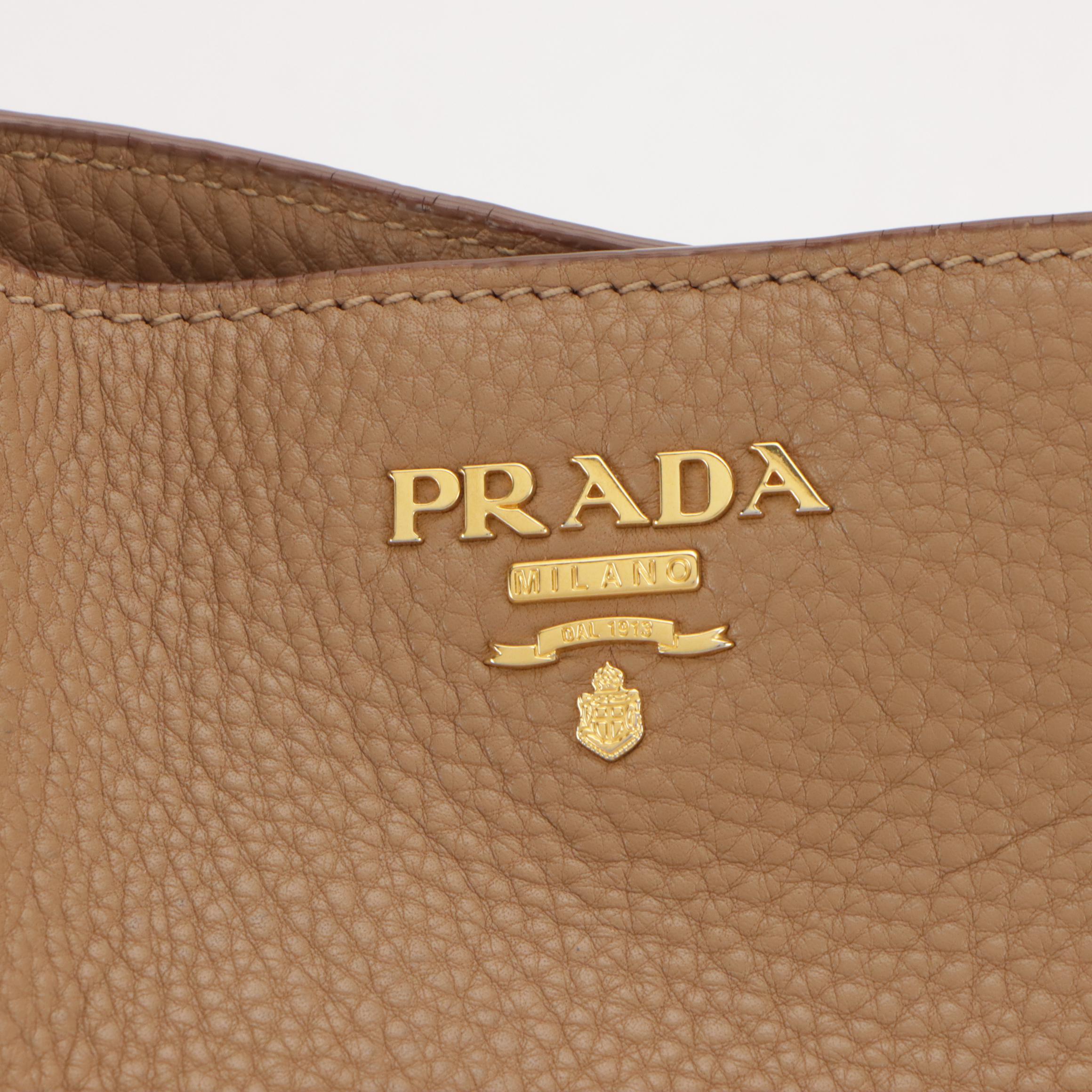 Prada Side Pocket Shoulder Tote in Sesame Brown Vitello Daino Leather
