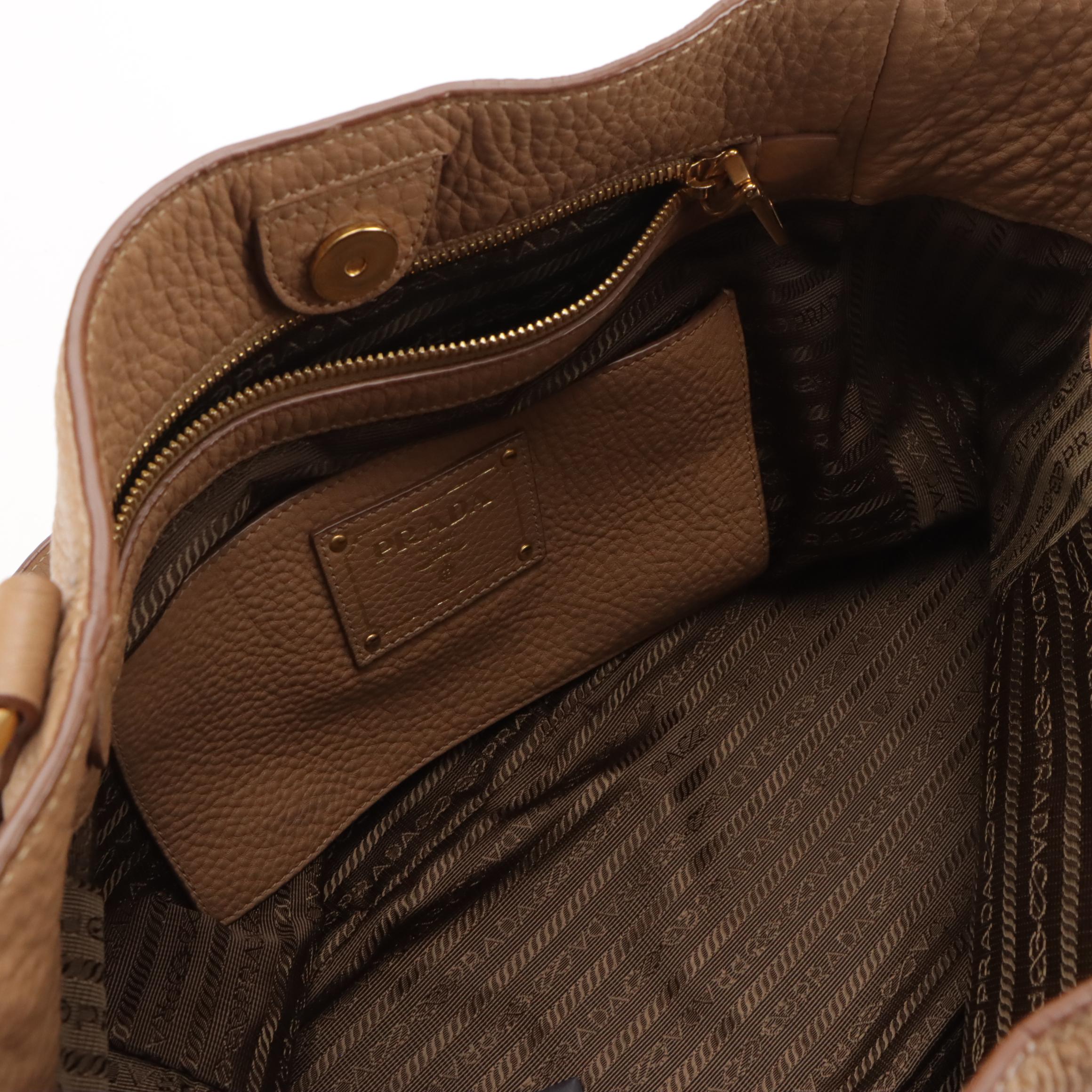 Prada Side Pocket Shoulder Tote in Sesame Brown Vitello Daino Leather