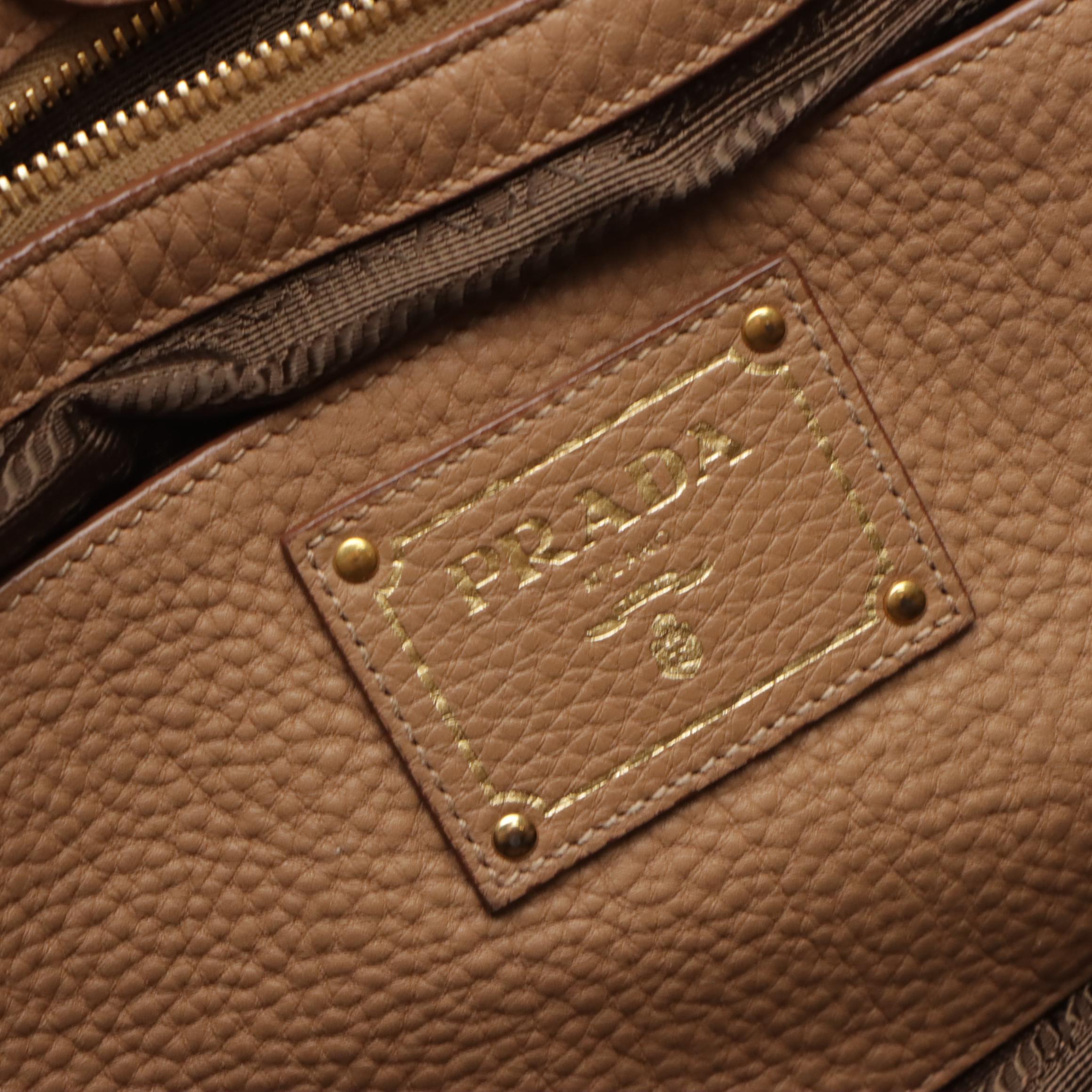 Prada Side Pocket Shoulder Tote in Sesame Brown Vitello Daino Leather