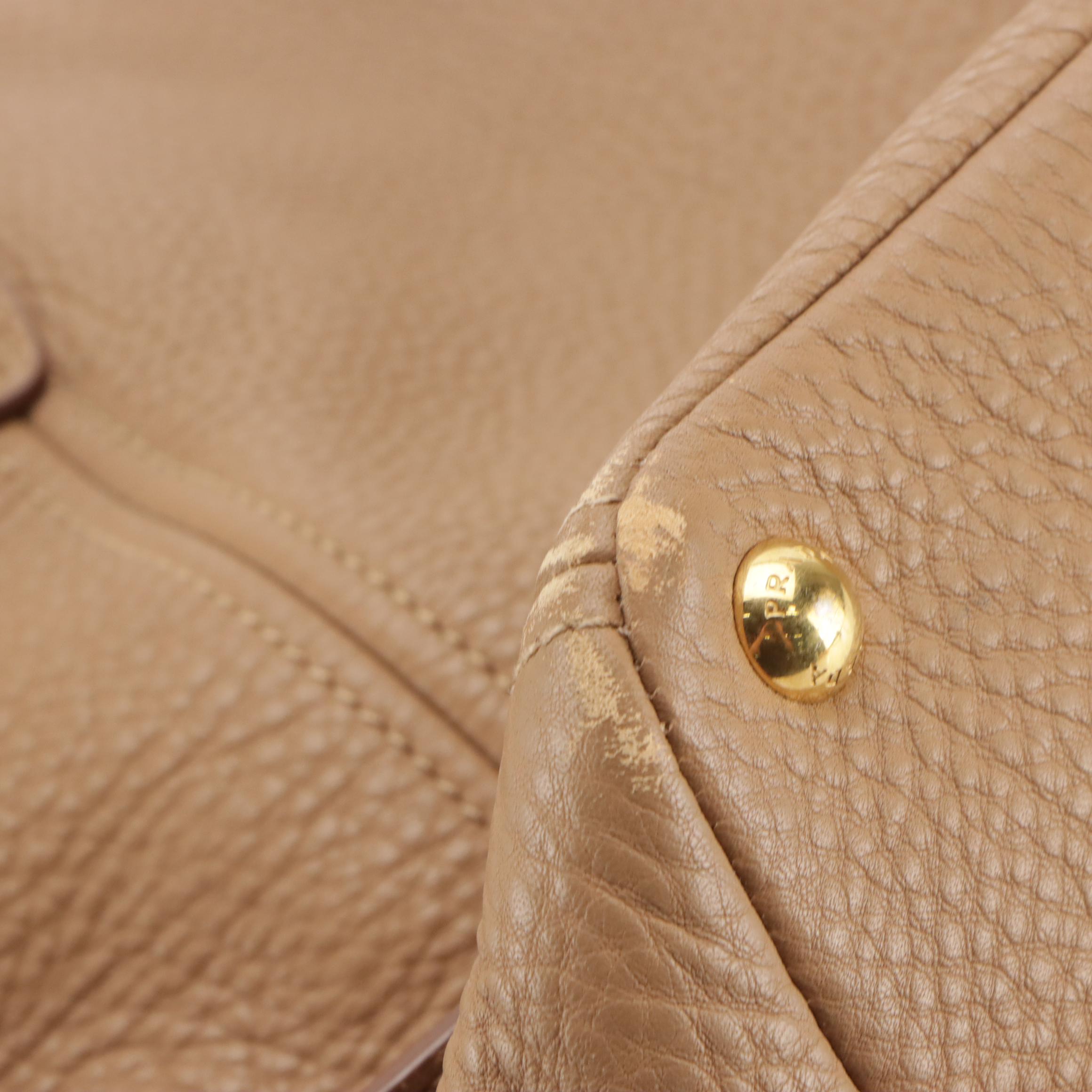 Prada Side Pocket Shoulder Tote in Sesame Brown Vitello Daino Leather