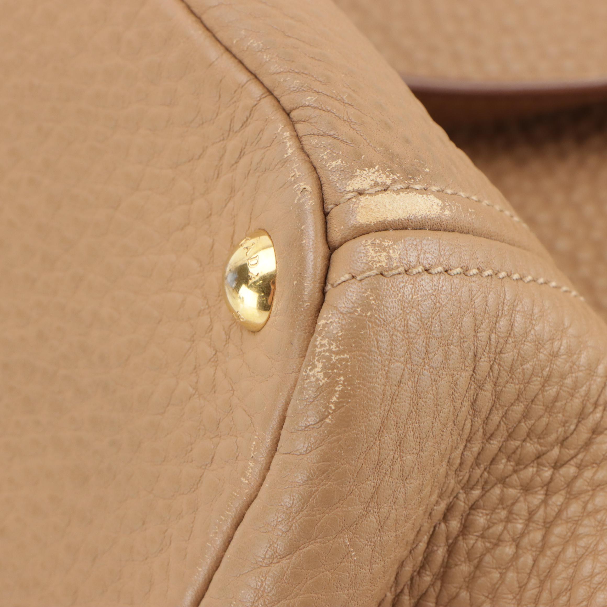 Prada Side Pocket Shoulder Tote in Sesame Brown Vitello Daino Leather